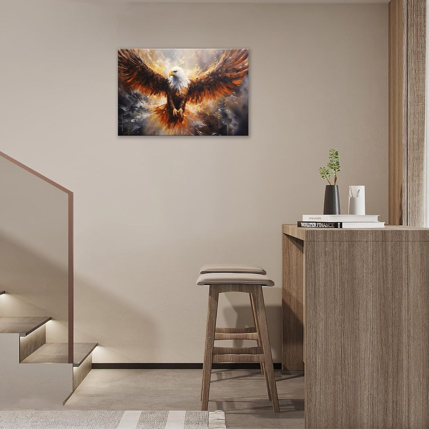 Bald Eagle Animal Large Canvas Flying Bird Wildlife Oversize Wall Art Living Room Big Wings Kitchen Pictures Framed Prints Aesthetics Wall Decor Painting Artwork for Bedroom Dining Office Home 24"x16"