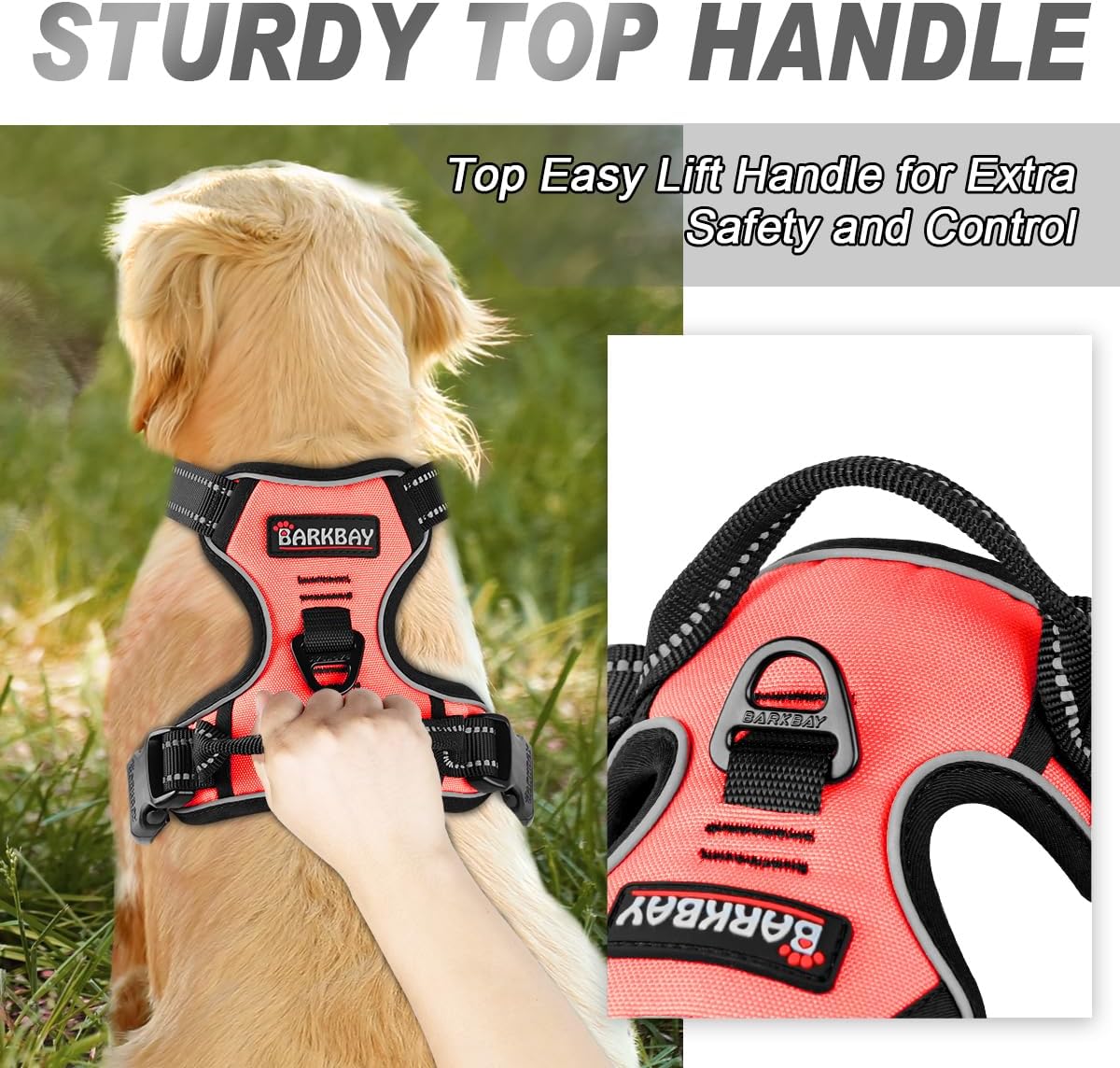 BARKBAY No Pull Dog Harness Front Clip Heavy Duty Reflective Easy Control Handle for Large Dog Walking(Light Pink,XL)