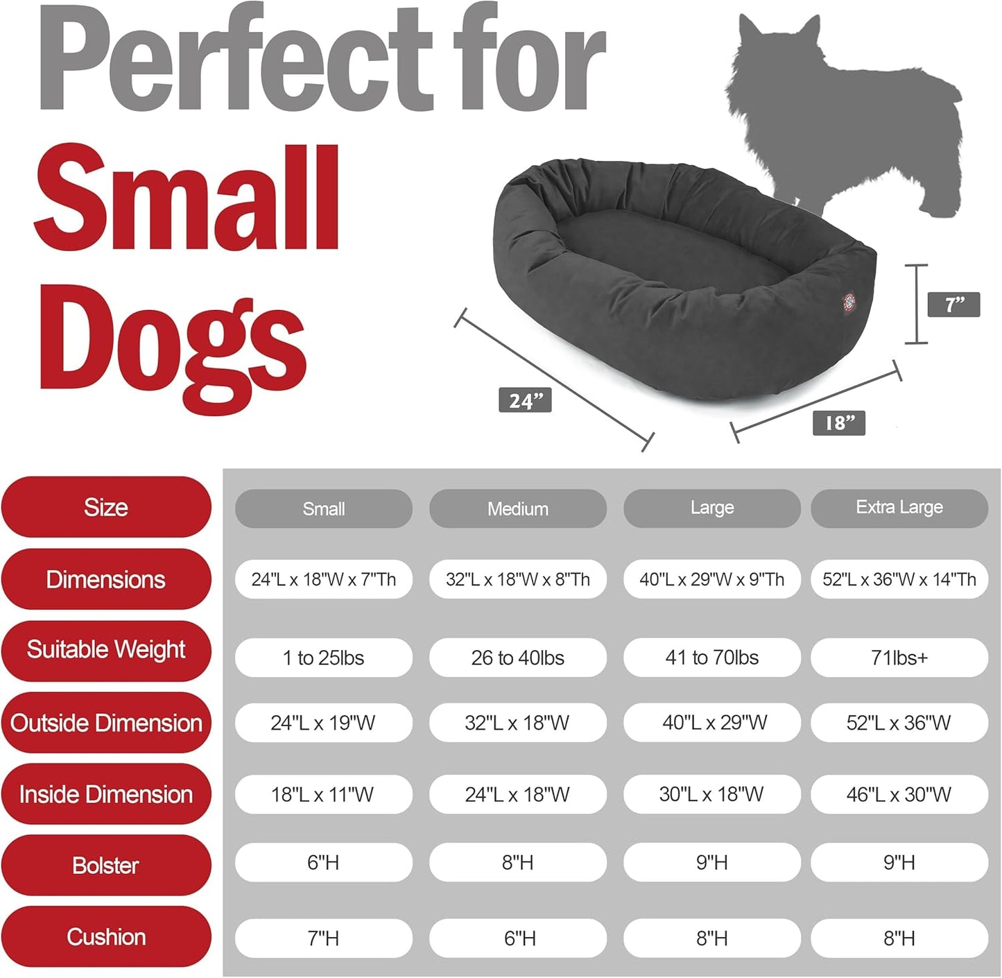 Majestic Pet 24 Inch Suede Calming Dog Bed Washable 24x19x7 (Inch) – Cozy Soft Round Donut Dog Bed with Spine Support for Dogs to Rest Their Head - Pet Bed Small – Gray (2025)