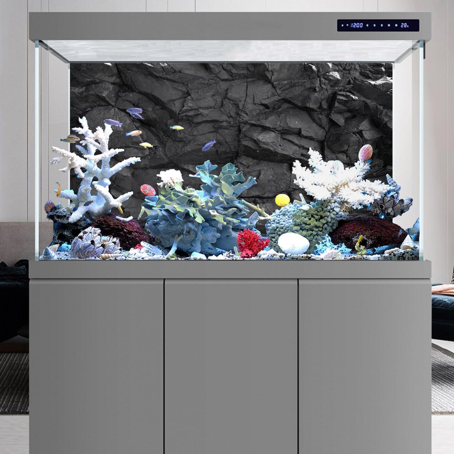 AWERT 48x24 inches Stone Aquarium Background Black Rock Fish Tank Background Rocky Terrarium Background Polyester Background