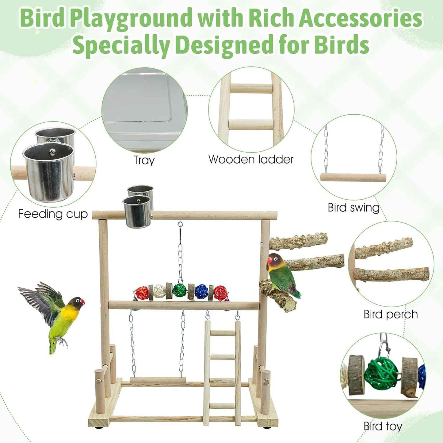 kathson Bird Play Stand Parrot Perch Stand Natural Wood Bird Playground Playstand for Cockatiel Conures Parakeet Parrots Budgie Lovebird Finch Small Birds