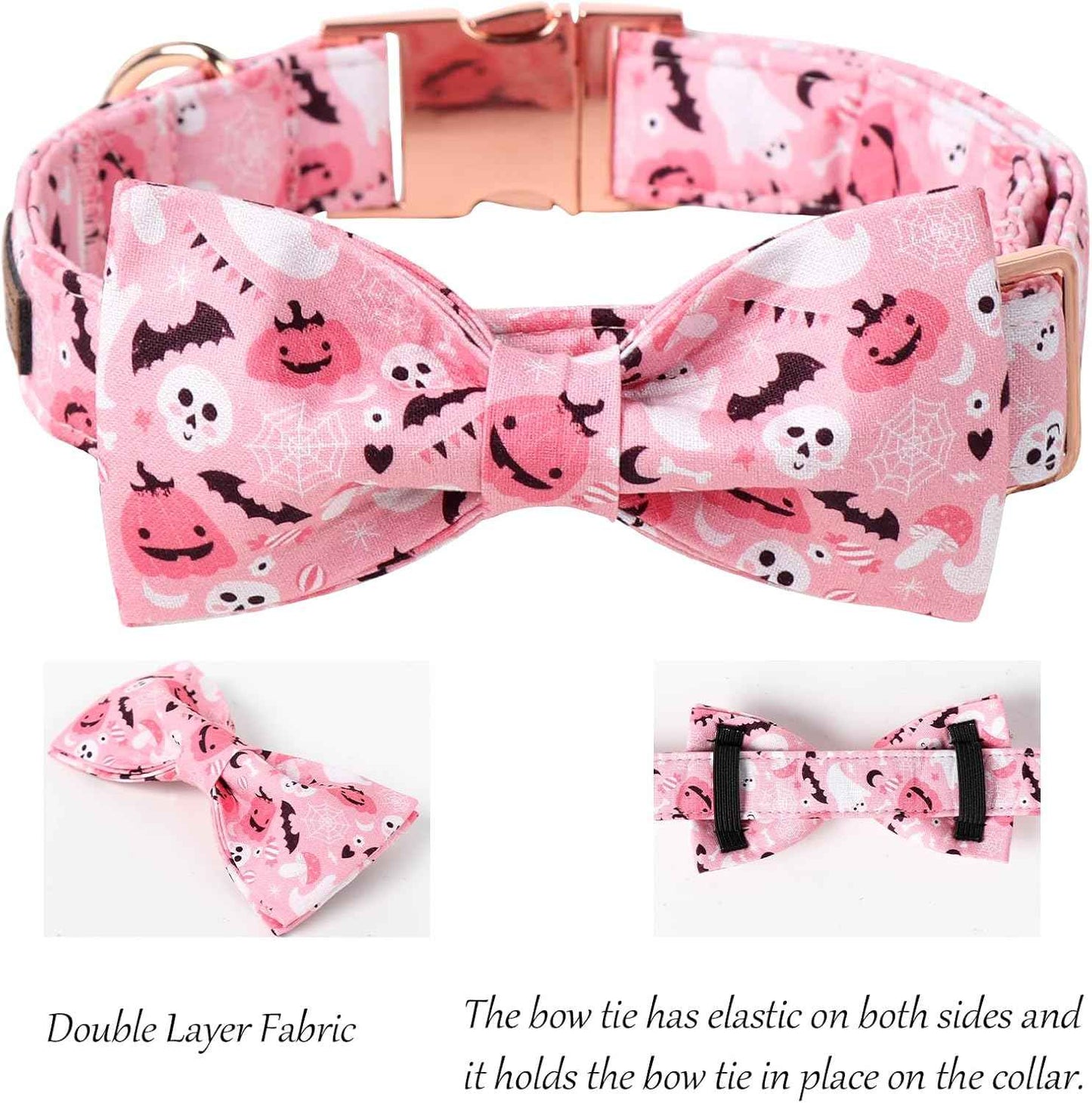 Lionet Paws Halloween Dog Collar, Cute Fall Pink Dog Collar for Large Dogs, Adjustable Cotton Pumpkin Ghost Pet Collars for Large Dogs