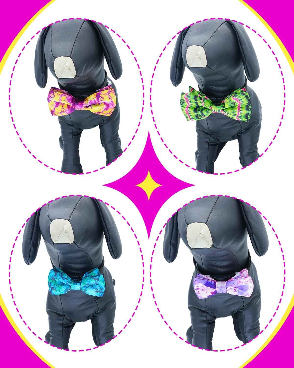 PET SHOW 10 Pack Tie Dye Big Dog Bow Ties for Large Medium Dogs Sliding Collar Attachments Floral Bowties Gradient Colors Bowknots Party Holiday Pet Grooming Accessories(Large)