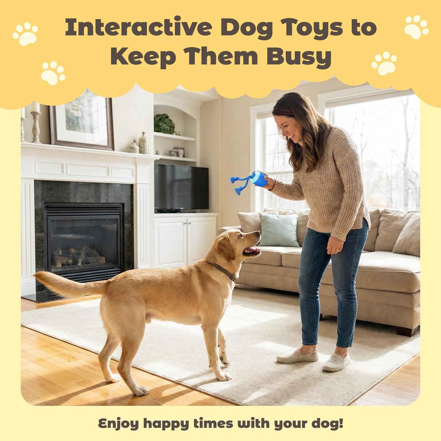 Interactive Dog Toys, Automatic Moving and Rolling Dogs Toy with Rope for Medium Large Dogs, Motion-Activated Dog Ball to Keep Them Busy(Blue)