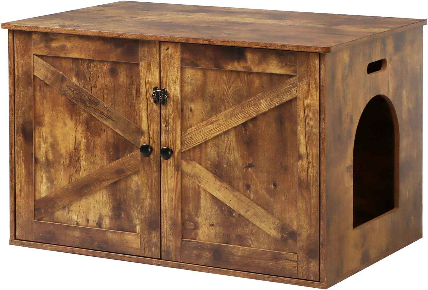 Timberer Cat Litter Box Enclosure, Litter Box Furniture Hidden with Removable Divider, Wooden Cat Washroom Furniture, Indoor Cat House, Rustic Brown