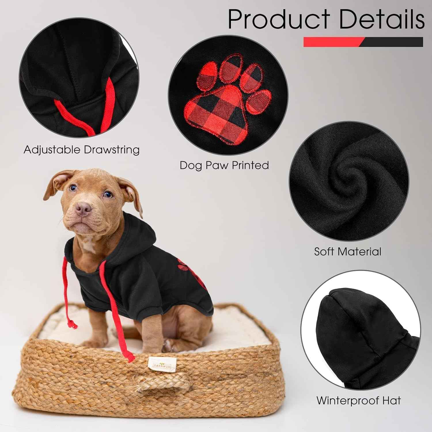 SAWMONG Dog Hoodie,Flannel Pet Hooded Sweater with Hat Puppy Pullover Sweater Shirt,Dog (Black,2XL)