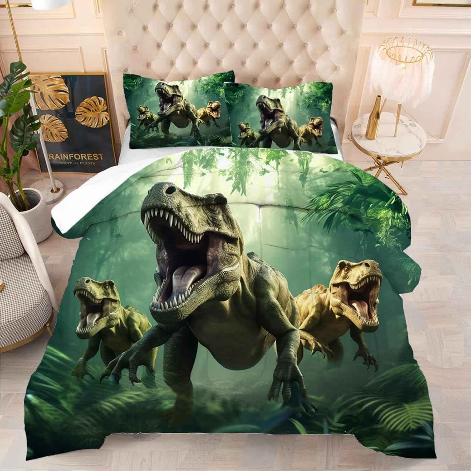 Dino Bedding Set Queen Size for Boys Dino Comforter for Kids 3 Pieces Dinosaur Comforter Set for Home Decor