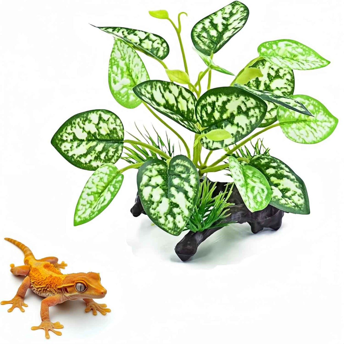 Reptile Artificial Plants, Terrarium Plants Decorations Supplies, Amphibian Habitat Hideout Tank Accessories, Rainforest Ground Plant
