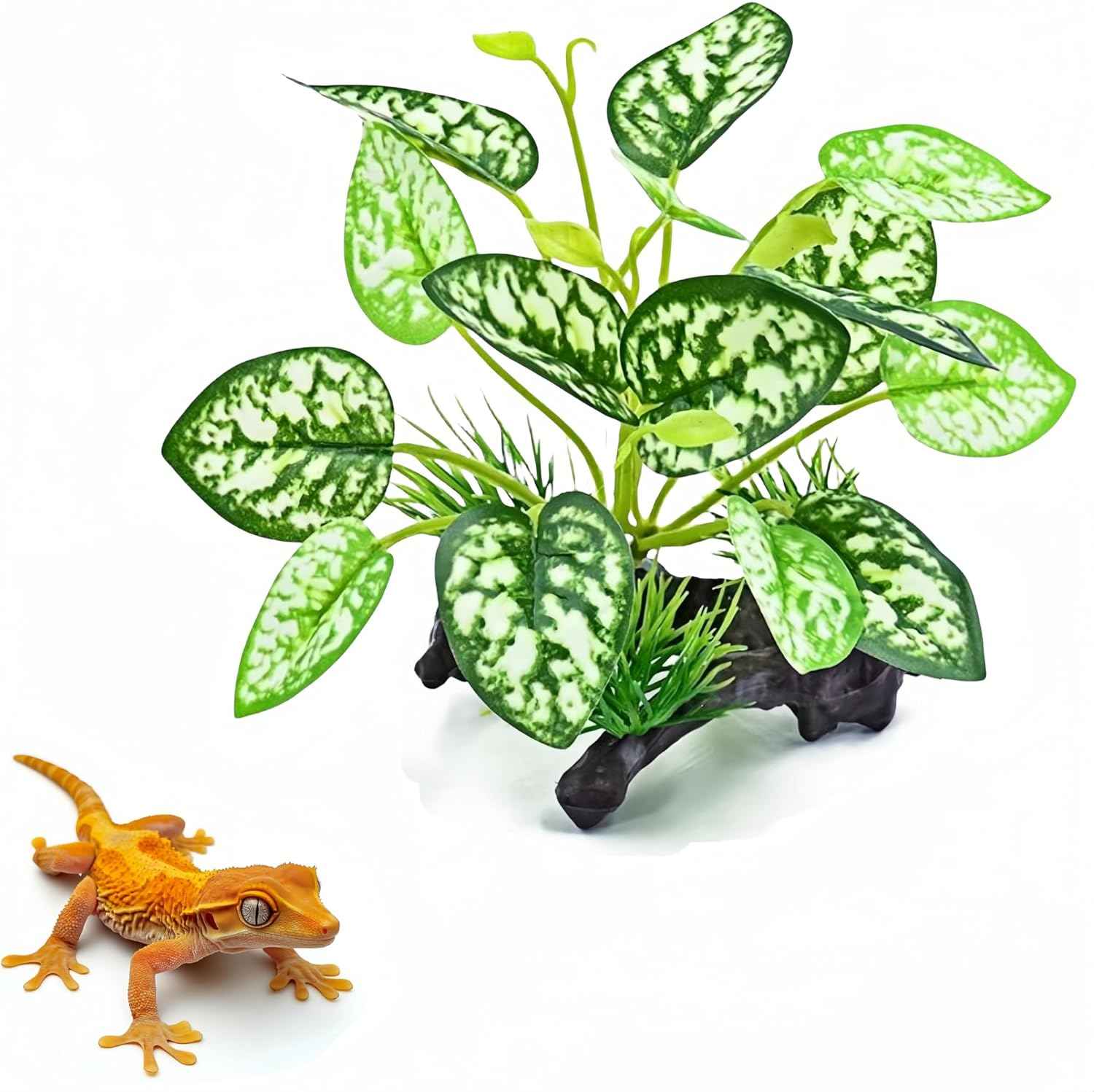Reptile Artificial Plants, Terrarium Plants Decorations Supplies, Amphibian Habitat Hideout Tank Accessories, Rainforest Ground Plant
