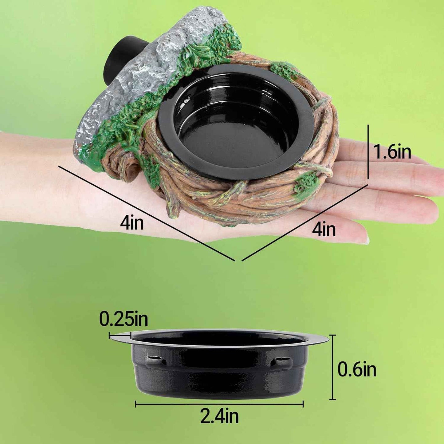REPTI ZOO Magnetic Reptile Feeding Ledge, Gecko Feeder Ledge with 2PCS Cups, Hollow Vine Food Dish, Reptile Water Bowl for Bearded Dragon Lizard Snake, Terrarium Tank Accessories