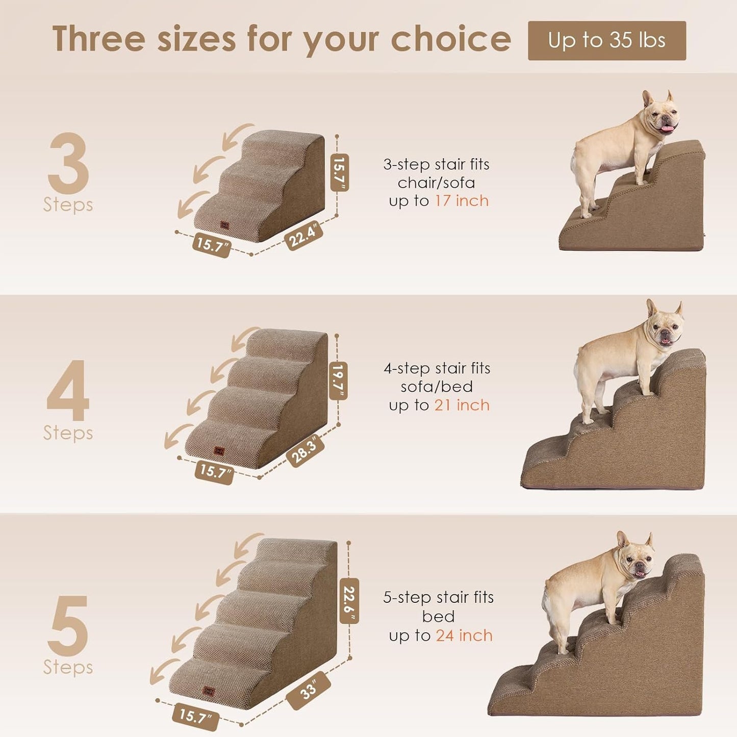 EHEYCIGA Curved Dog Stairs Ramp for High Beds 19.7" H, 4-Step Dog Steps for Small Dogs and Cats, Pet Stairs for High Bed Climbing, Non-Slip Balanced Pet Step Indoor, Camel