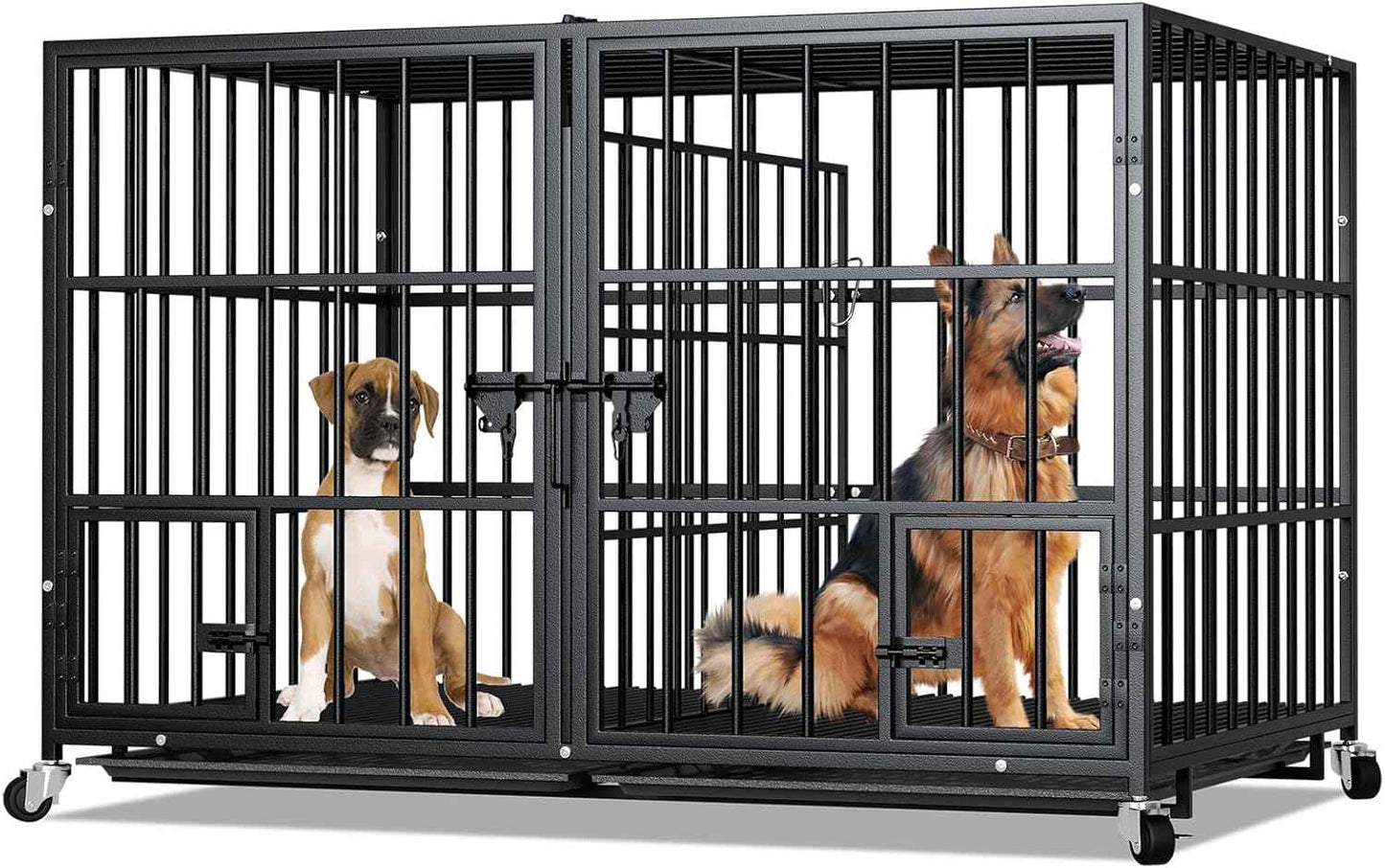 EZ4ENCE 48/42/54 inch Dog Crate Cage Kennel with Divider for 2 Dogs, Indestructible Dog Crate, Sturdy Design,Double Door and Removable Tray Medium/Large Dog Cage