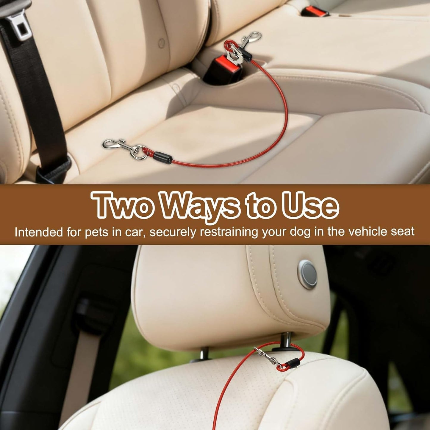 Chew Proof Dog Leash, 16 in Dog Seat Belt Harness with Double Clips Leash Extender Steel Braided Vehicle Tether, (Transparent, 2 Pcs), Intended for Pet Car Safety/Walking/Training