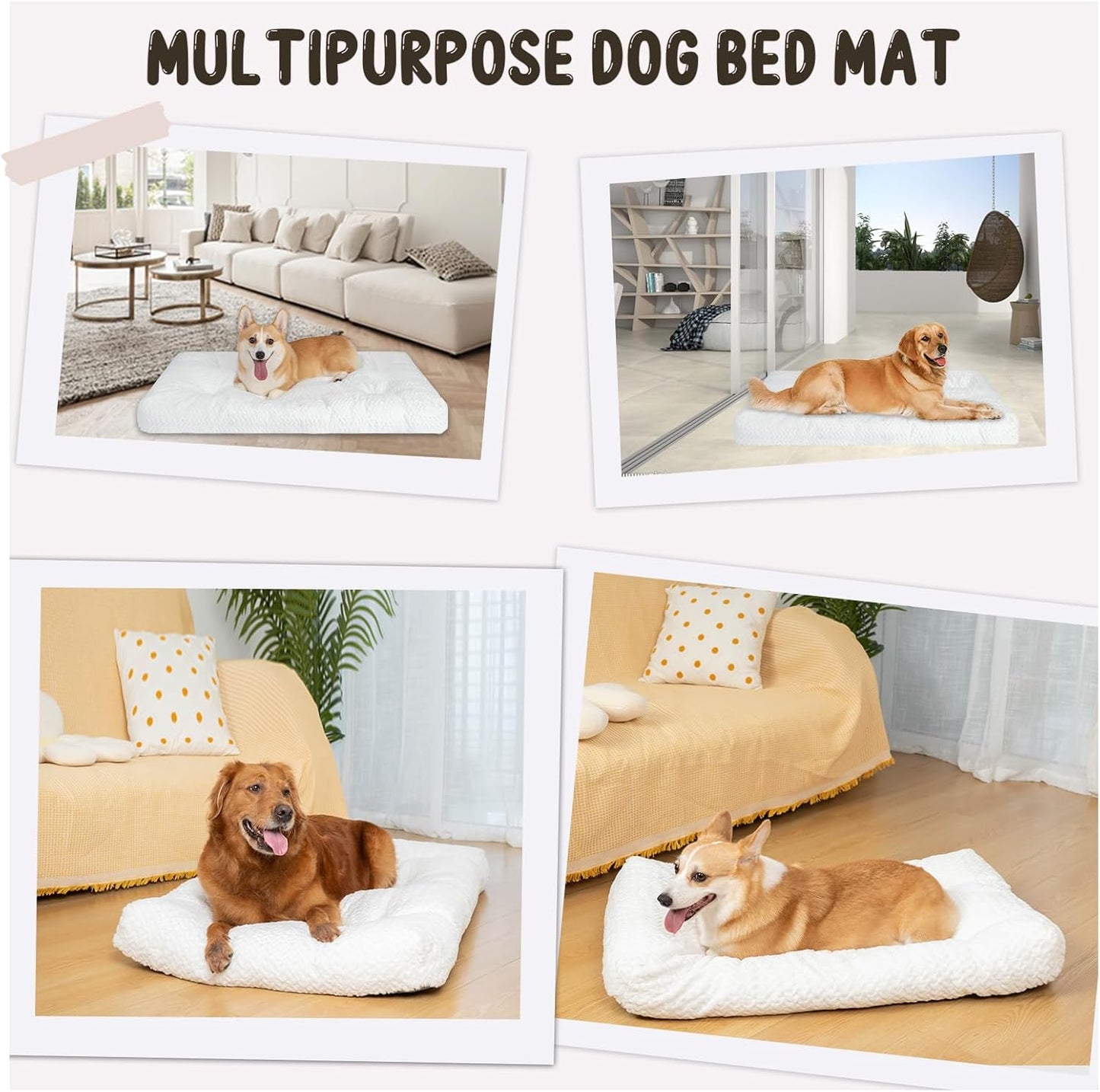 KROSER Deluxe Dog Crate Bed Mat, Soft Crate Pad, Machine Washable Pet Cage Mattress Reversible (Cool & Warm), Kennel Bed for Small to Jumbo Dogs, White