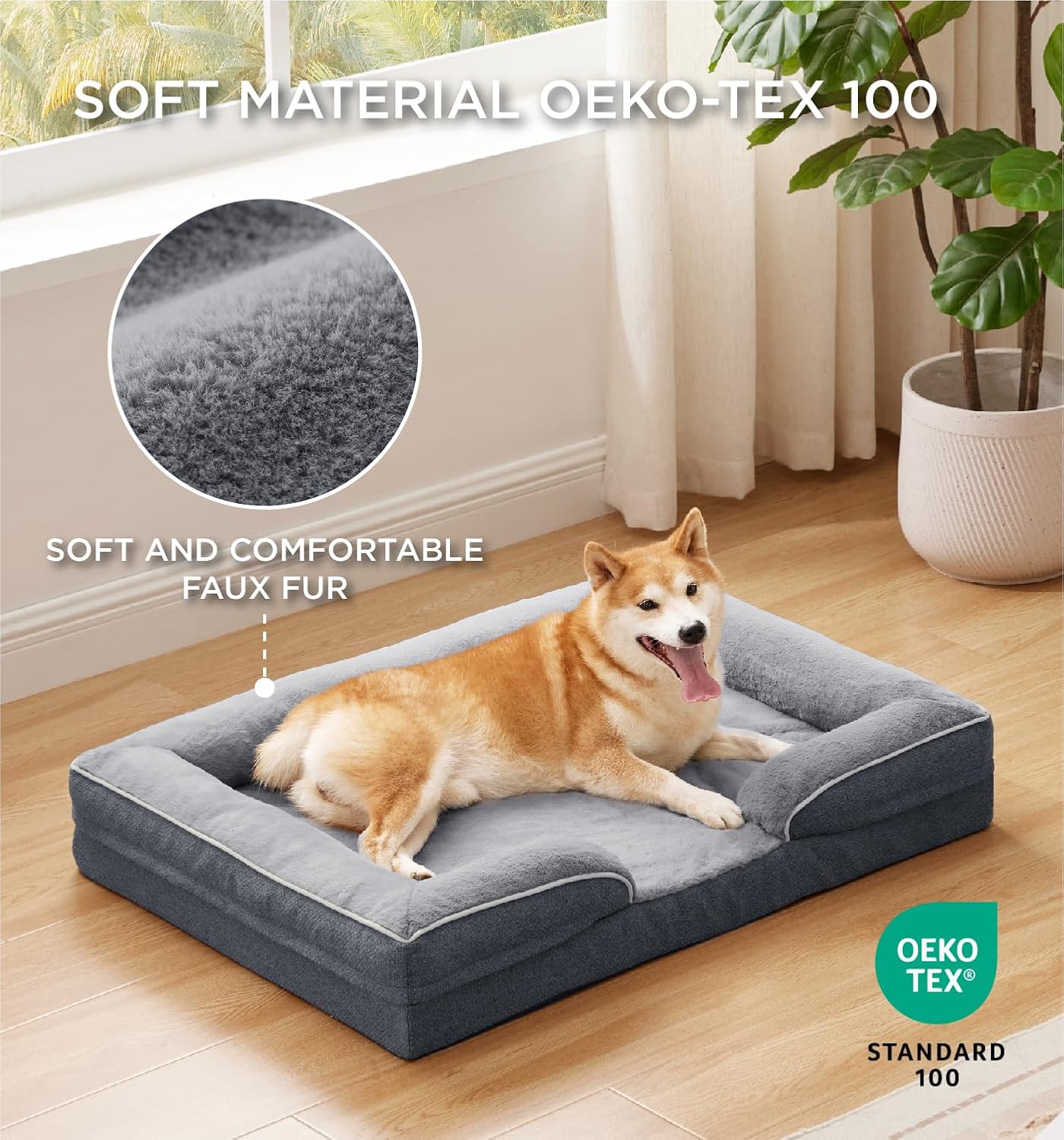Made4Pets Orthopedic Dog Bed for Medium Large Dogs, Supportive Foam Medium Large Pet Bed Sofa with Washable Removable Cover, Waterproof Dog Couch Bed, Non-Slip Bottom and Egg-Crate Foam, Grey