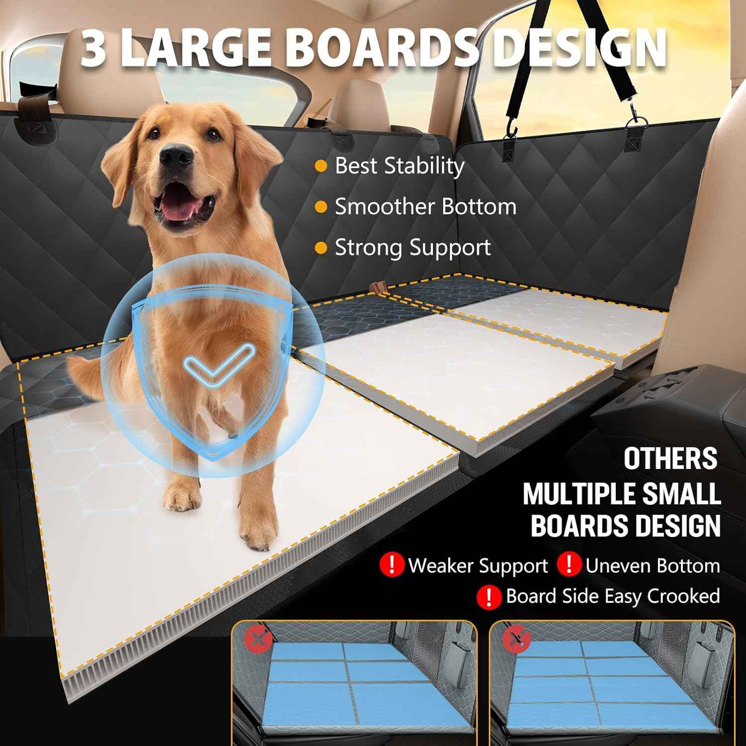 Back Seat Extender for Dogs-Large Space, Dog Car Seat Cover Hard Bottom Holds 420lbs, Sturdy Backseat Extender for Dogs,Upgraded Waterproof Pet Car Bed Dog Hammock for Car, SUV,Truck, Black