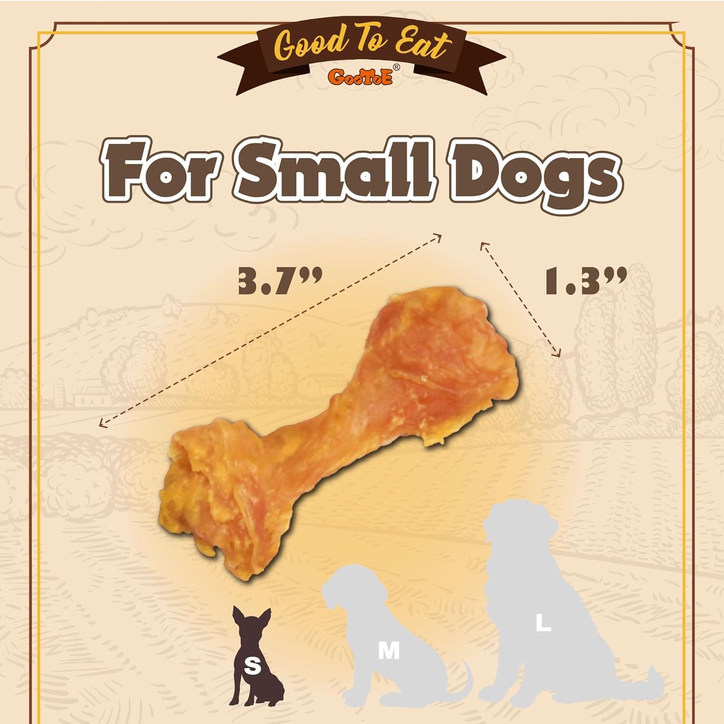 Gootoe Turkey Tendons for Dogs –All-Natural, Hypoallergenic Dog Treats, Rawhide Alternative, Long Lasting Puppy Chews, Healthy Dog Treats for Small Breeds, Bone (S), 6 Count Pack