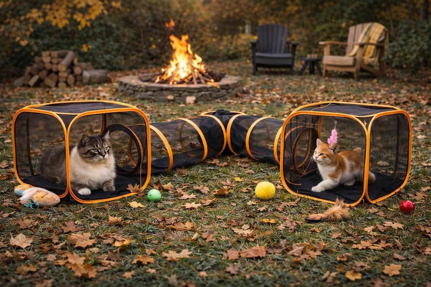 Outdoor Cat Tunnel Playset with Pop-Up Cubes & Tent – Portable Mesh Cat Playpen for Yard, Secure Enclosed Tunnel System for Cats, Kittens, Rabbits & Small Pets