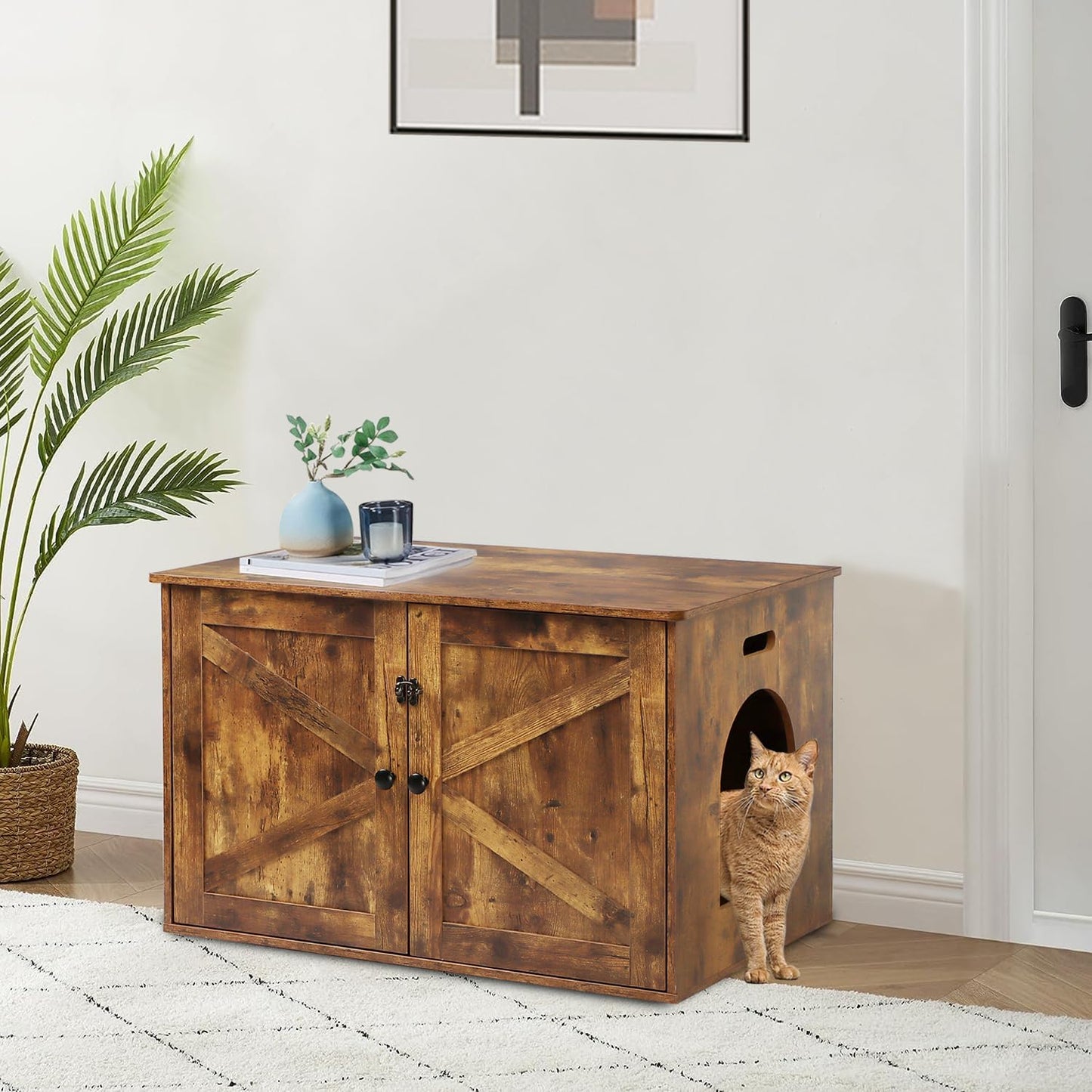Timberer Cat Litter Box Enclosure, Litter Box Furniture Hidden with Removable Divider, Wooden Cat Washroom Furniture, Indoor Cat House, Rustic Brown