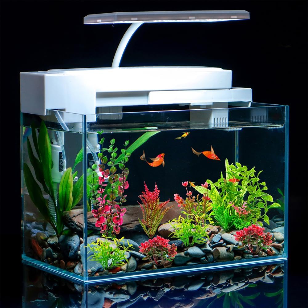 18-Piece Artificial Aquarium Plants Decorations – Large Set with Red & Green Foliage, Fish Tank Decor for Betta, Goldfish, Freshwater & Saltwater Tanks, Weighted Bases