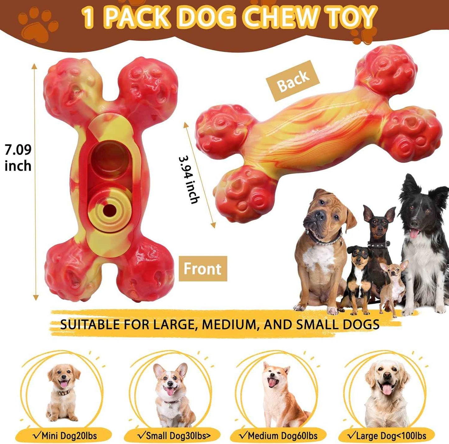 Magicorange Dog Chew Toys for Aggressive Chewers, 1 Pack Indestructible Toy for Medium/Large Breed, Nylon Dog Toys to Keep Them Busy,Bacon Flavor (Orange)
