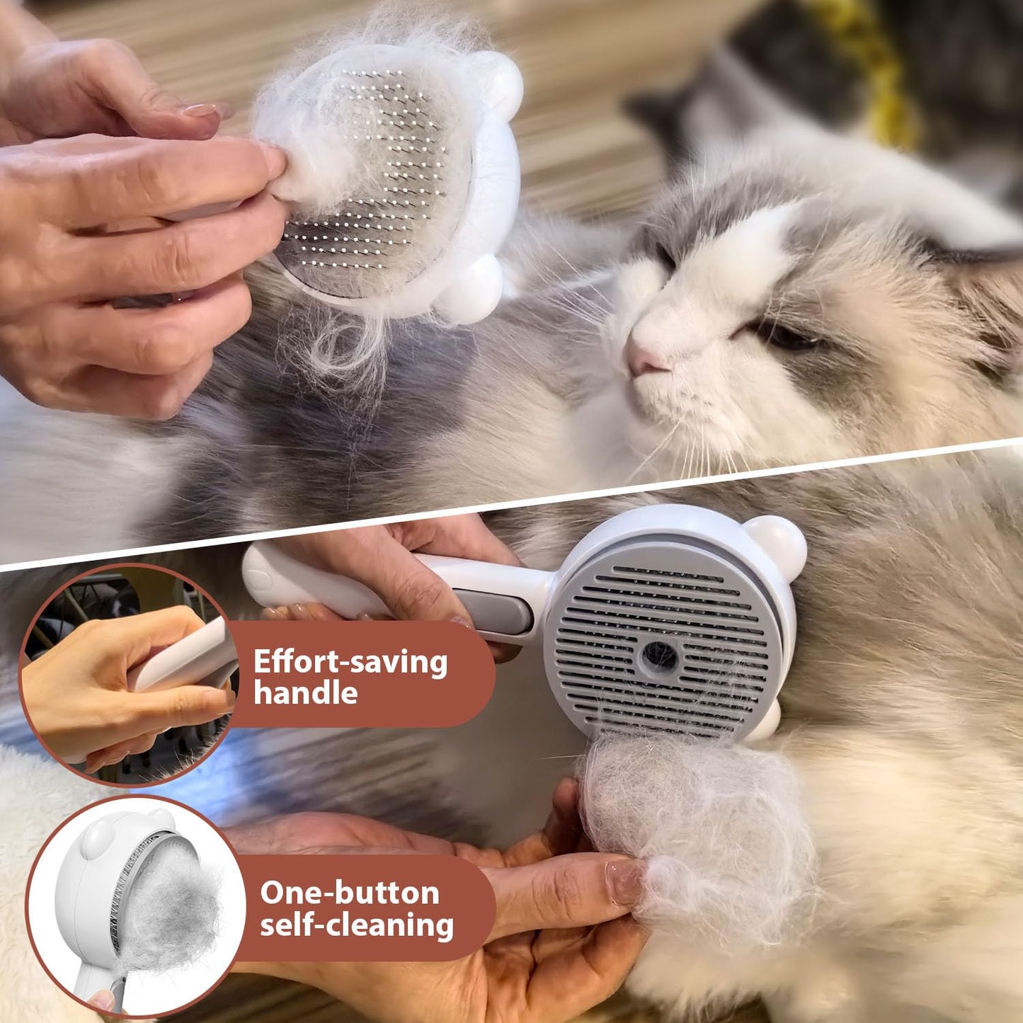 Cat Steam Brush with 2 Spray Levels & Release Button, 4-in-1 IPX7 Waterproof Water Brush for Shedding Grooming, Pet Hair Removal Comb for Long Short Haired Cats Dogs, Self Cleaning Slicker
