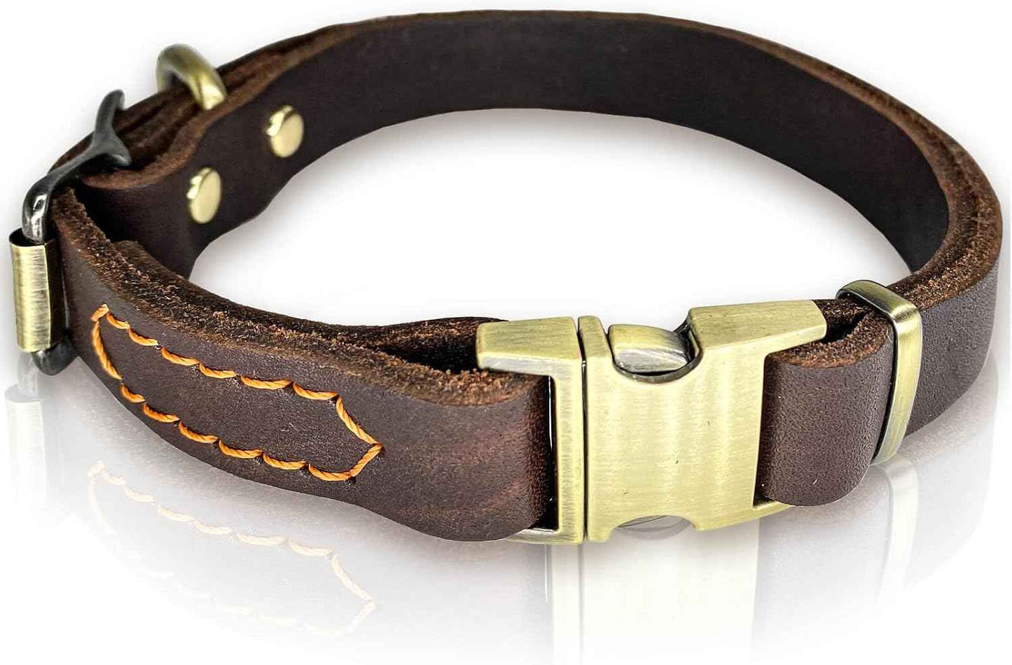 Leather Dog Collar with Metal Quick Release Buckle, Soft Genuine Cowhide Heavy Duty Metal Dog Collar Adjustable for Small Medium Large Dogs Pets. (M, Neck 14-22"(Release Buckle))