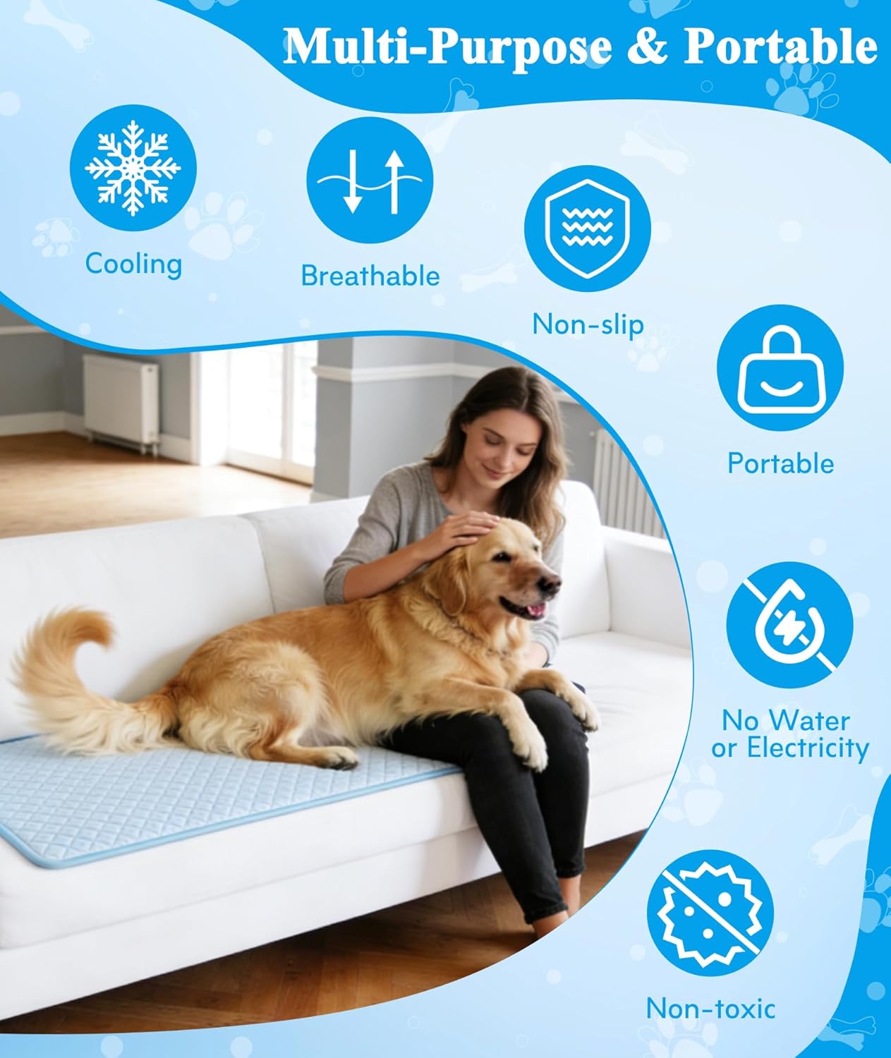 Dog Cooling Mat,Q-Max>0.5 Cooling Fiber Instant Cooling Mat for Dogs,Breathable Non-Slip Crate Kennel Car Sofa Bed Floor Pad,Portable Dog Cooling Pad Summer Indoor Outdoor