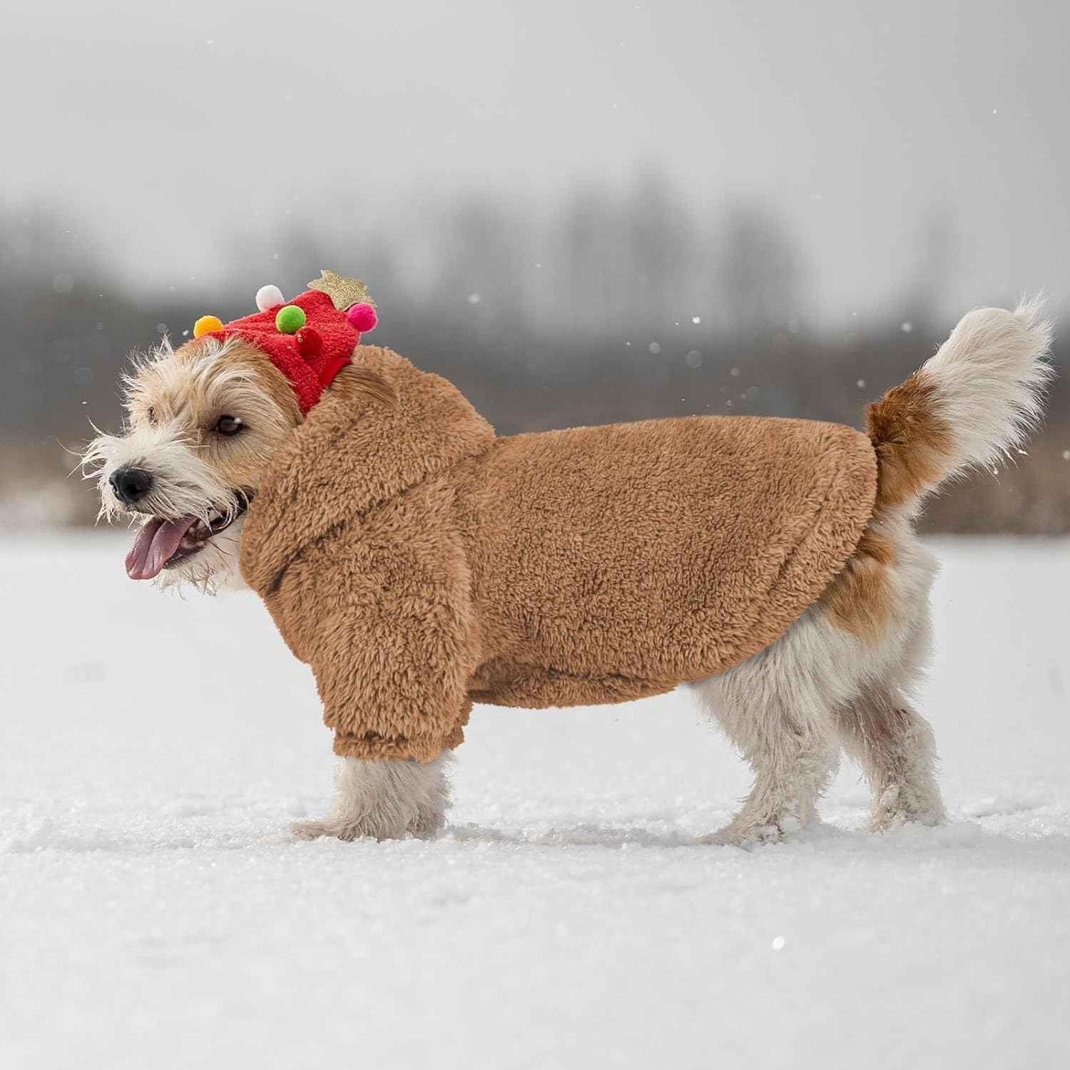 Fuzzy Dog Hoodie Dog Sweaters for Small Dogs Soft Double-Sided Plush Fleece Pet Sweater Pet Clothes Coats Hoodie Sherpa Hooded Sweatshirt(Coffee-XS)