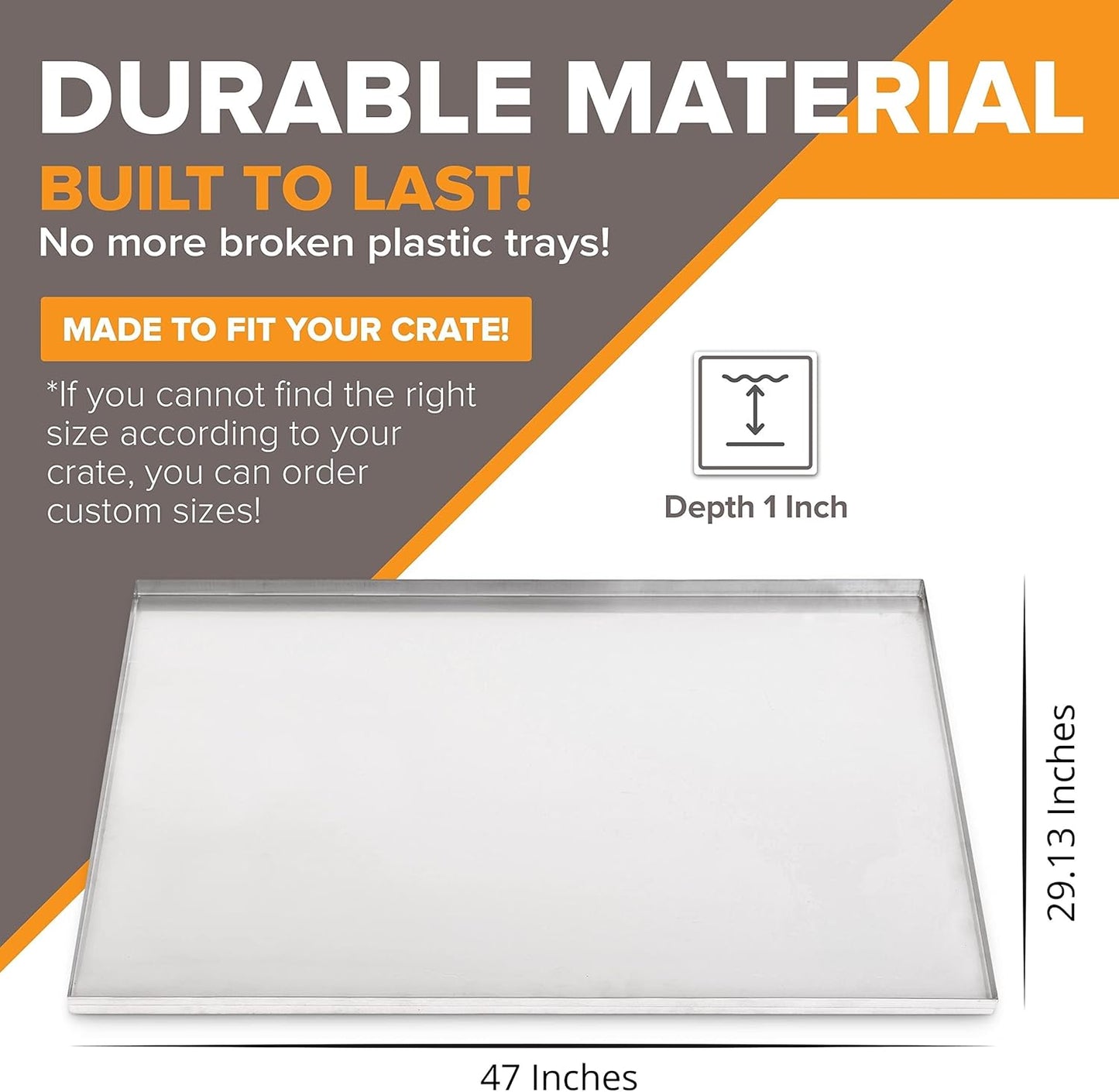47" x 29.13" Metal Replacement Dog Crate Pan Chew Proof Crack Proof Pet Kennel Tray Central Dog Training Crate Pan Pet Supplies, Stainless Steel, 1" H