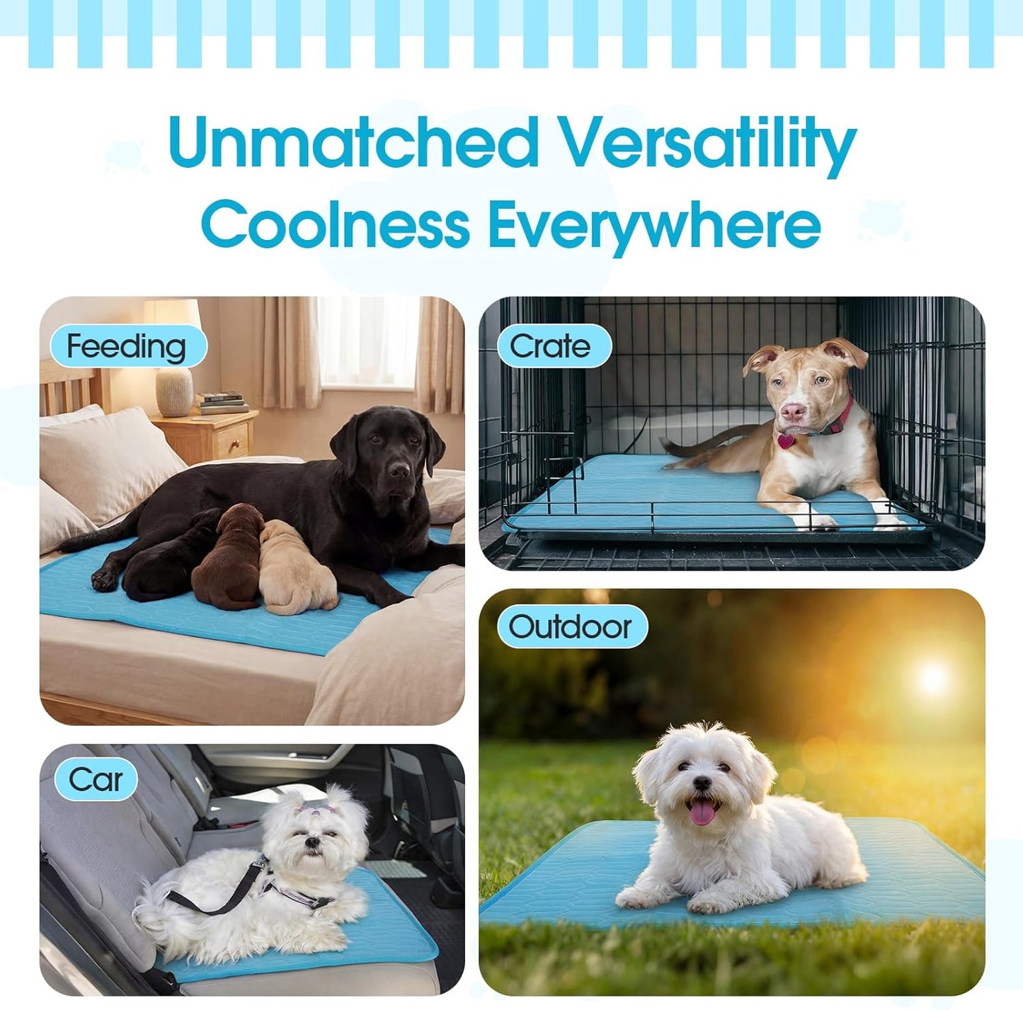 IDOMIK Dog Cooling Mat for Large Medium Small Dogs, Self Cooling Pet Mat, Washable Cooling Pad for Dogs & Cats, Summer Cool Bed for Crate, Floor, Sofa, Travel, Non-Toxic & Breathable,Blue,L