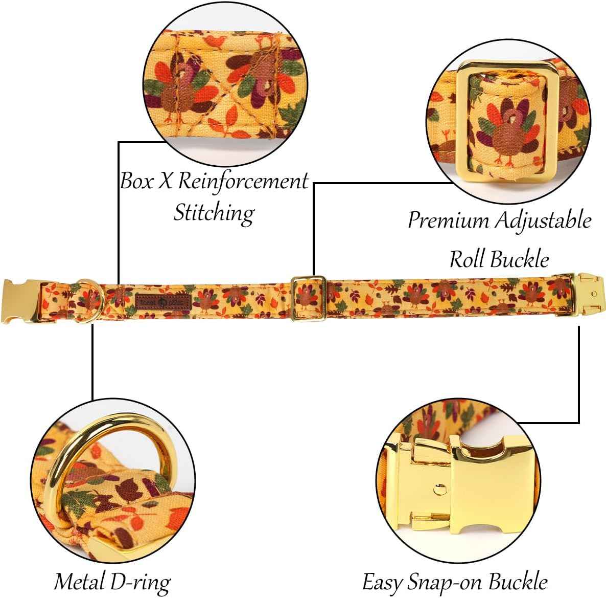 Lionet Paws Thanksgiving Day Dog Collar with Bowtie, Dogs Bowtie Collar with Metal Buckle for Dogs and Cats, Adjustable Comfortable Turkey Dog Collars Girl Boy, S, Neck 10-16 in