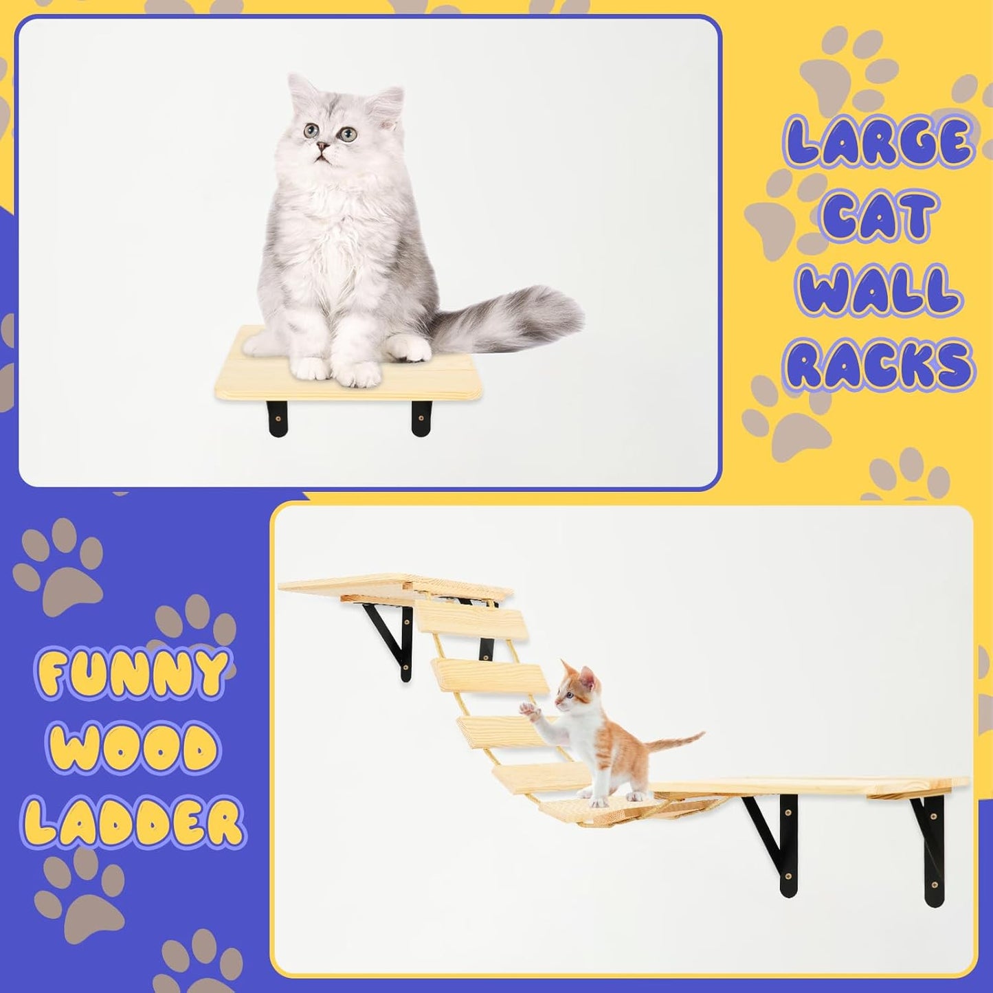 TIMIEEYA Cat Wall Shelves - Stable & Safe 5 in 1 Cat Walls Furniture Set, Wooden Kitten Climbing Wall with Bridge Ladder & Wall Steps