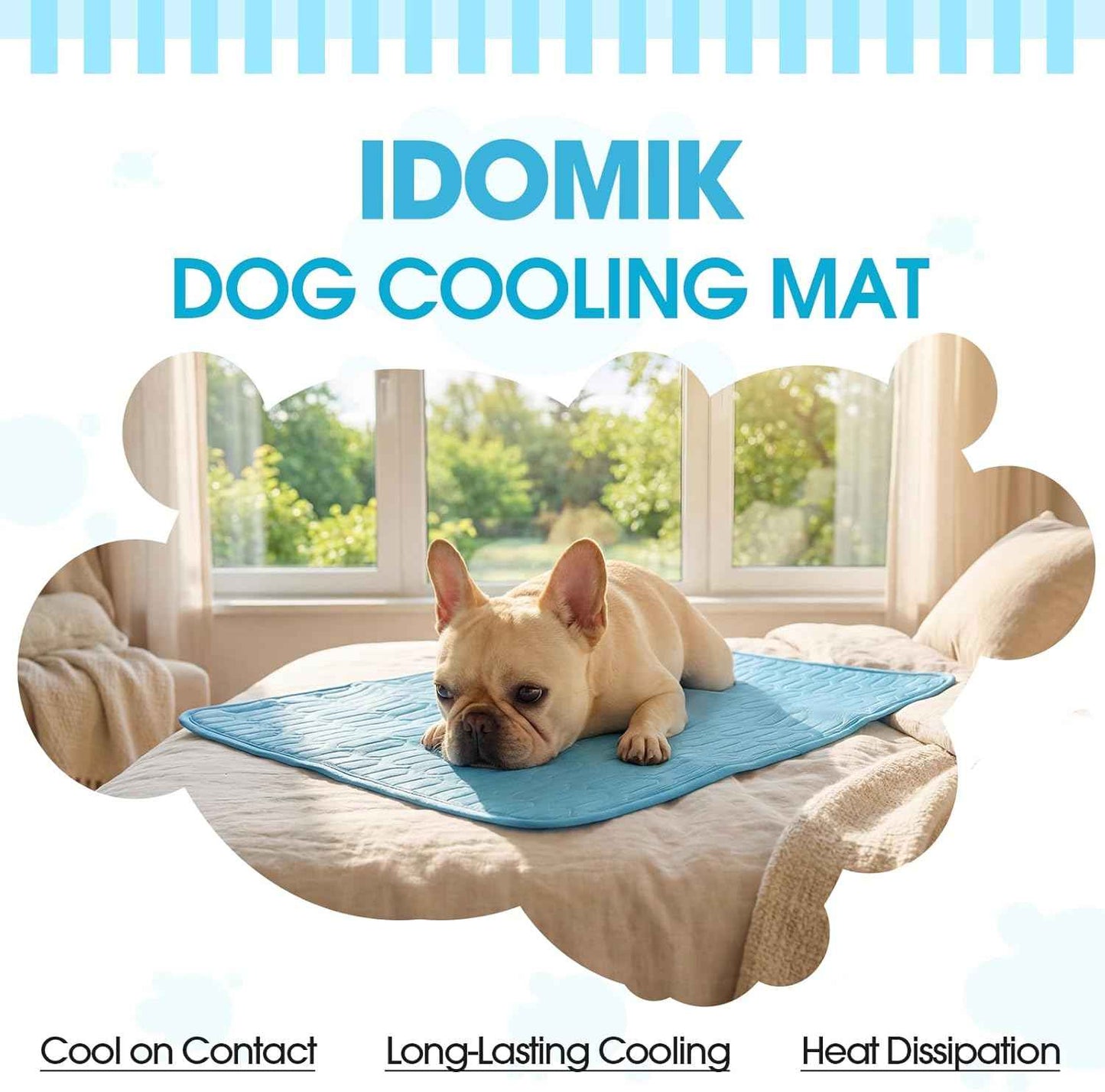 IDOMIK Dog Cooling Mat for Large Medium Small Dogs, Self Cooling Pet Mat, Washable Cooling Pad for Dogs & Cats, Summer Cool Bed for Crate, Floor, Sofa, Travel, Non-Toxic & Breathable,Blue,L
