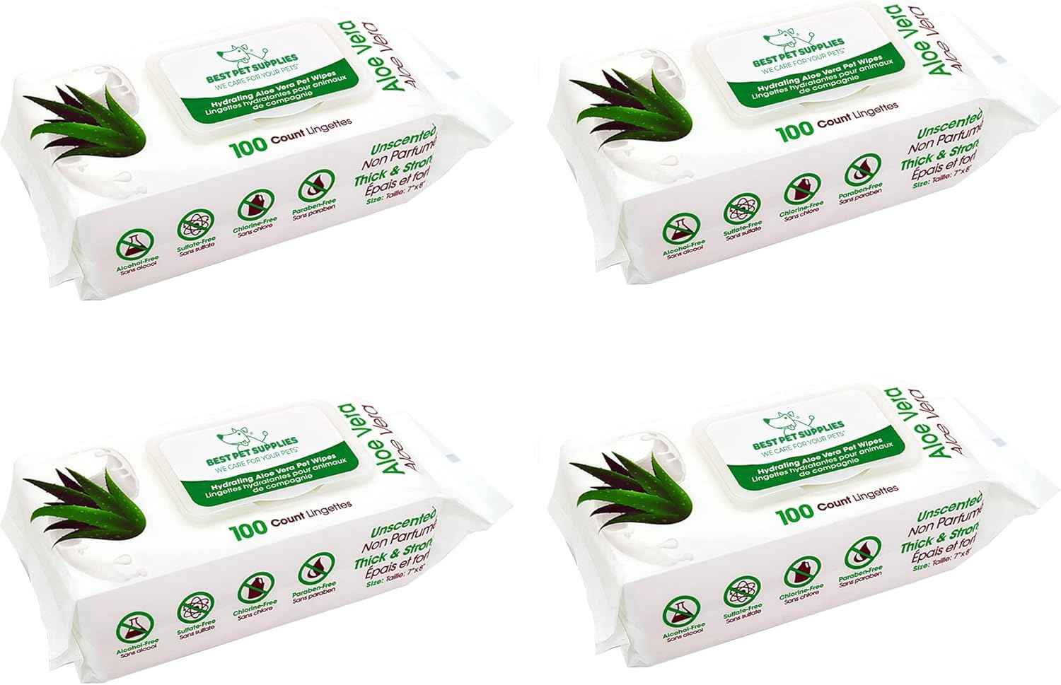 Best Pet Supplies Pet Grooming Wipes for Dogs & Cats,Deodorizer for Coats & Dry, Itchy, or Sensitive Skin, Clean Ears, Paws, Body, & Butt - Hydrating, Aloe Vera, 400 Count.