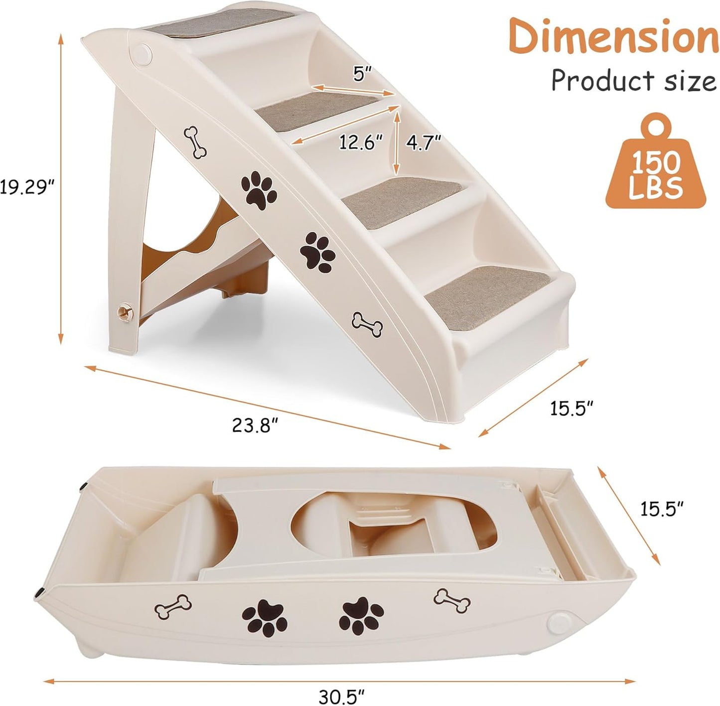 20" H 4-Step Dog Stairs for Small Dogs and Cats, Non-Slip Dog Steps for High Beds, Couch, Sofa, Sturdy Pet Steps (Tan)