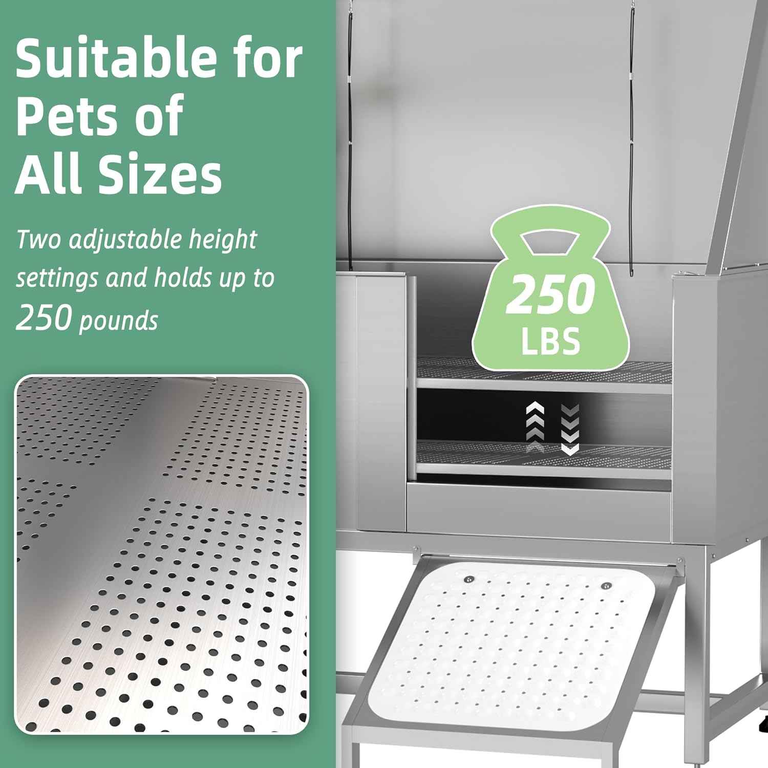 Professional Stainless Steel Dog Washing Station for Large, Medium, and Small Dogs, Height Adjustable Dog Bathtub with Ramp, Pet Grooming Bath Tub for Indoor Outdoor, Right Door