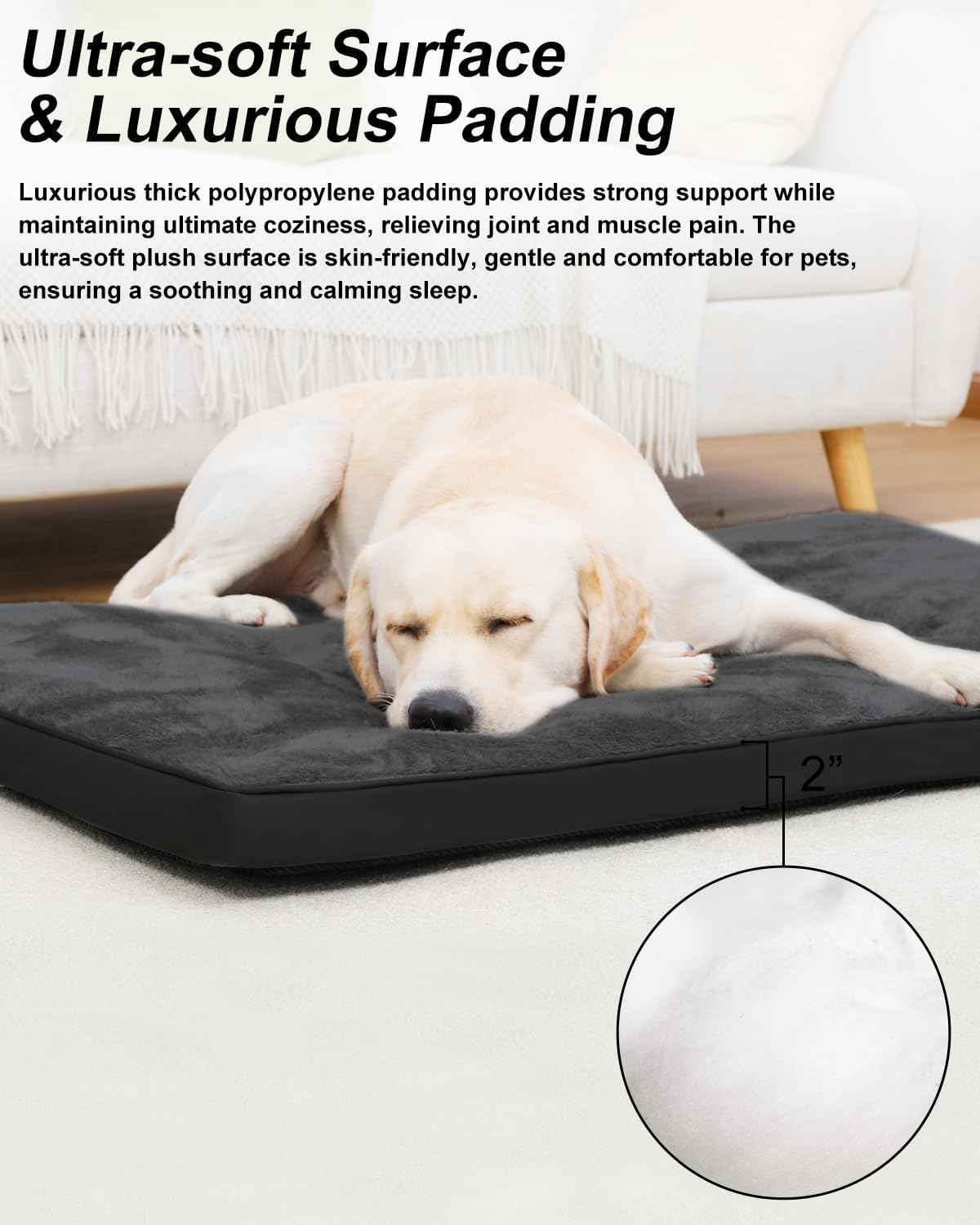 EMSLX Dog Crate Bed for Large Size Dogs,Washable Dog Kennel Pad Ultra Soft Pet Sleeping Mat for Cages,Anti-Slip Bottom,35x22 inch,Black