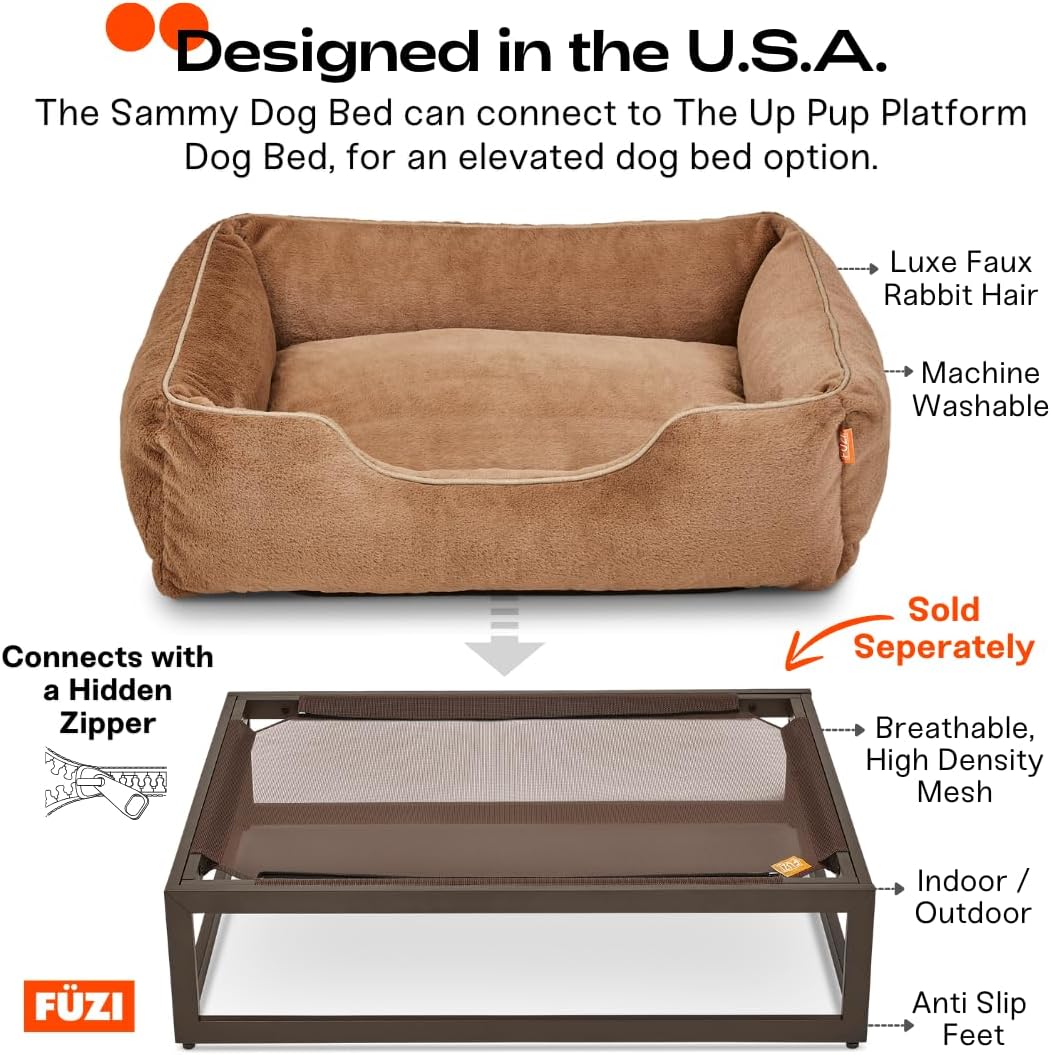 FUZI Luxury Aesthetic Dog Bed for Medium Dogs with Washable Cover, Pet Couch, Pet Bed with Sides, Non-Slip Bottom, Soft and Durable Calming Dog Bed, Faux Rabbit Fur, Medium 31.75x23.6x9.5 Soft White