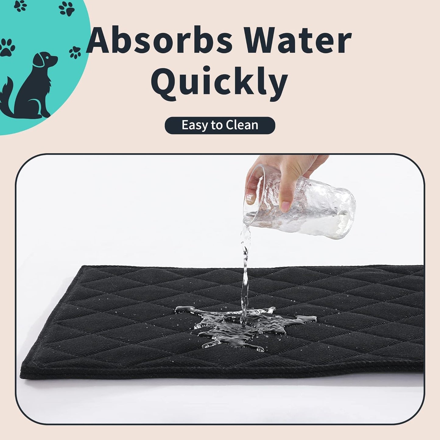 MABOZOO Indestructible Dog Bed - Chew Proof Crate Pad, Machine Washable Quilted Mat for Aggressive Chewers, Durable for Medium Dogs, Black Kennel Pad (22x35 in)