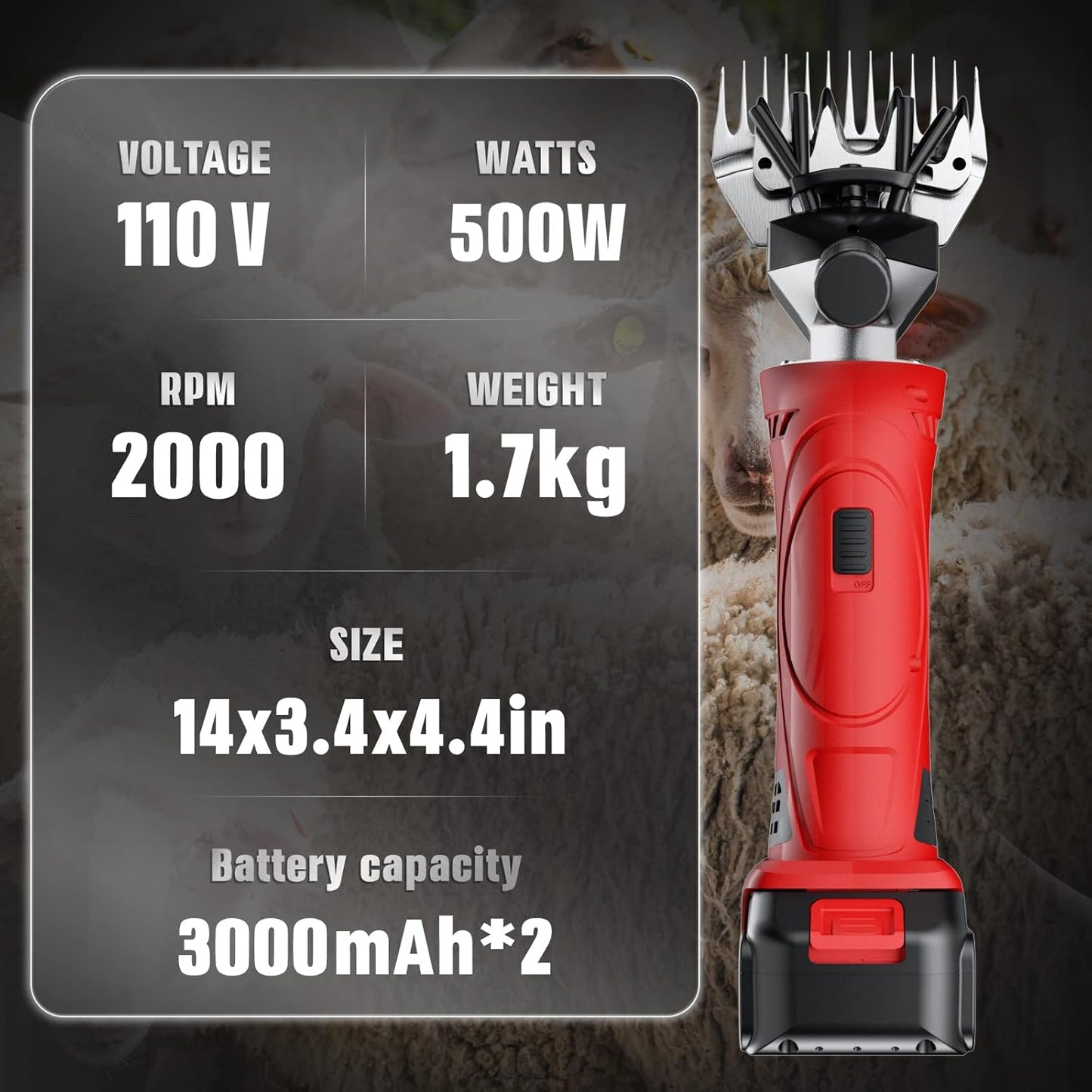 Cordless Electric Professional Sheep Shears, Sheep Clippers with 2 PCS Rechargeable Lithium Battery, 6 Speeds Heavy Duty Animal Grooming Clippers for Sheep Alpacas Goats Horse