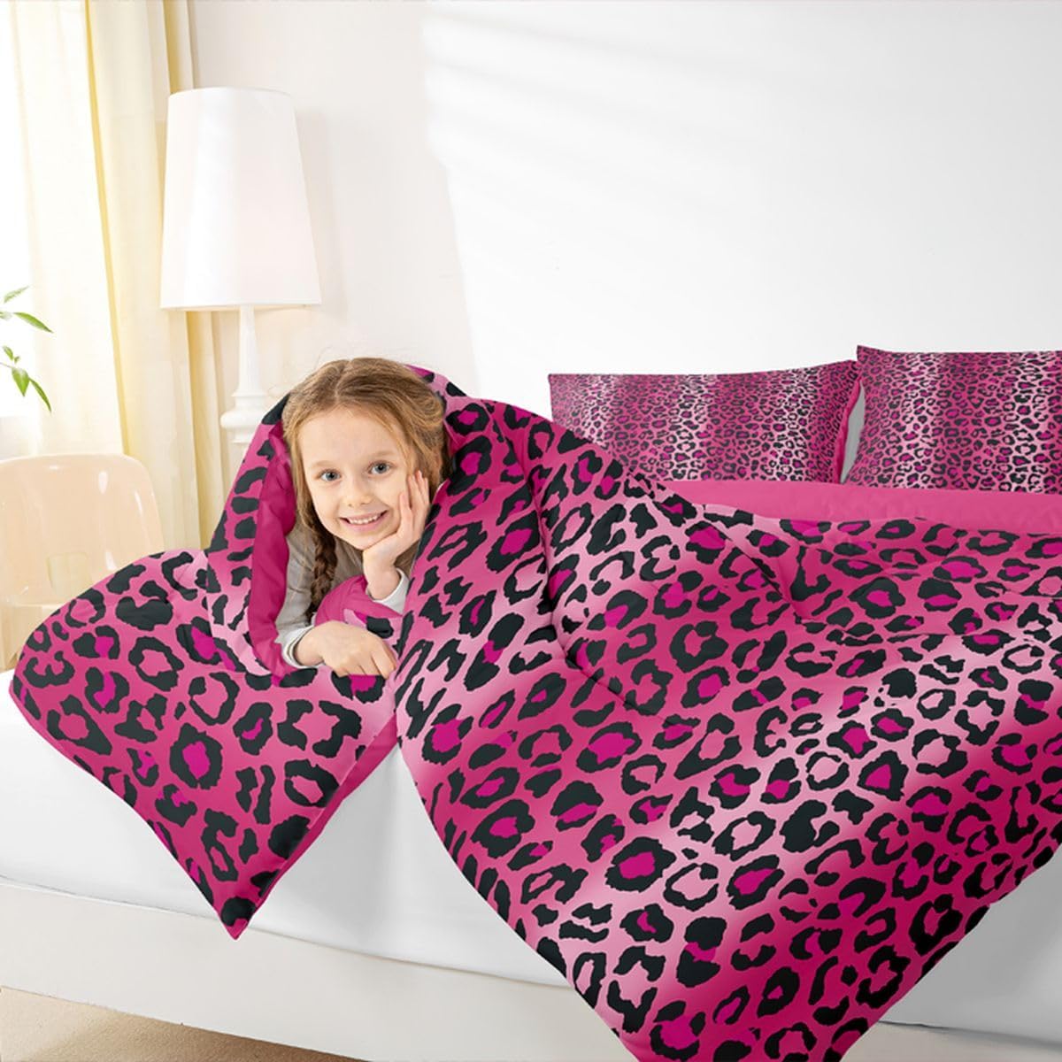 Leopard Print Comforter Women Cheetah Print Comforter Set For Kids Girls Pink Red Black Sexy Luxury Bedding Set Ultra Soft Decor Africa Animal Wildlife Duvet Set Reversible Twin Size Quilt Set