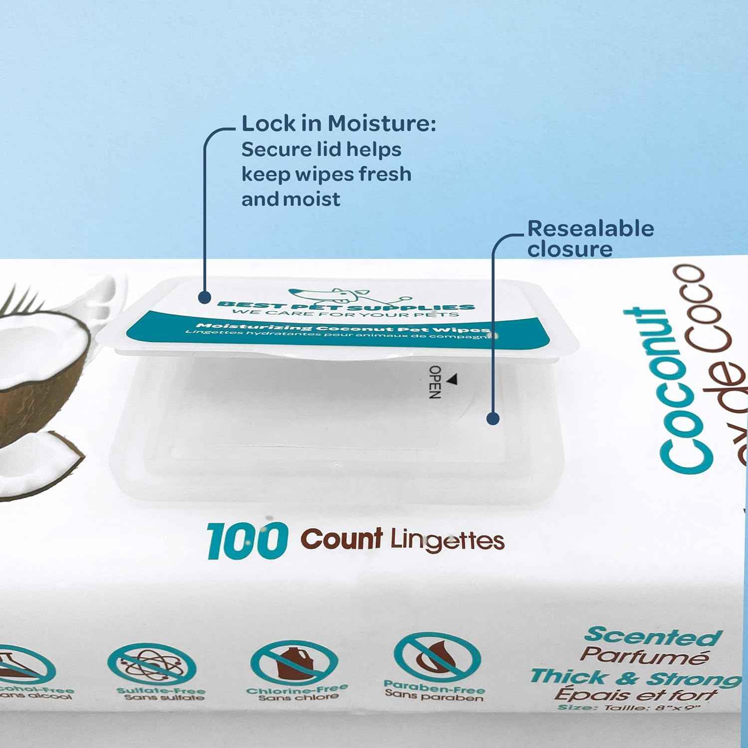 Best Pet Supplies Pet Grooming Wipes for Dogs & Cats,Deodorizer for Coats & Dry, Itchy, or Sensitive Skin, Clean Ears, Paws, Body, & Butt - Moisturizing Coconut, 400 Count