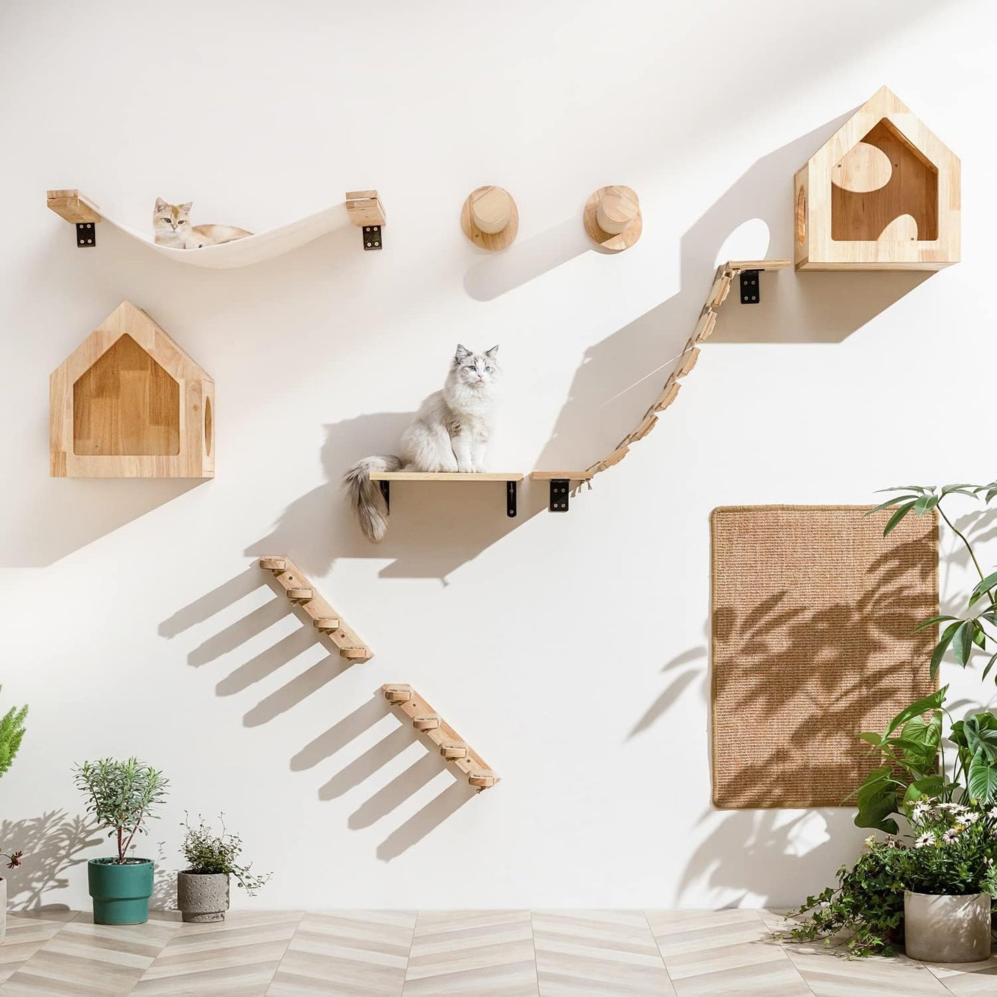 FUKUMARU Cat Wall Furniture, 11.8 Inch Cats Steps for Drywall, Kitten Stairs for Wall Mounted with Jute Scratching Kittens Shelf, 2 of Pack