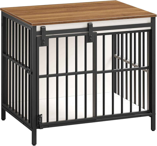 HOOBRO Dog Crate Furniture with Sliding Barn Door, Dog Kennel Indoor for Small/Medium Dogs, Heavy Duty Dog Cage with 2 Doors, End Table for Living Room, Bedroom, Rustic Brown and Black BWH73GW03