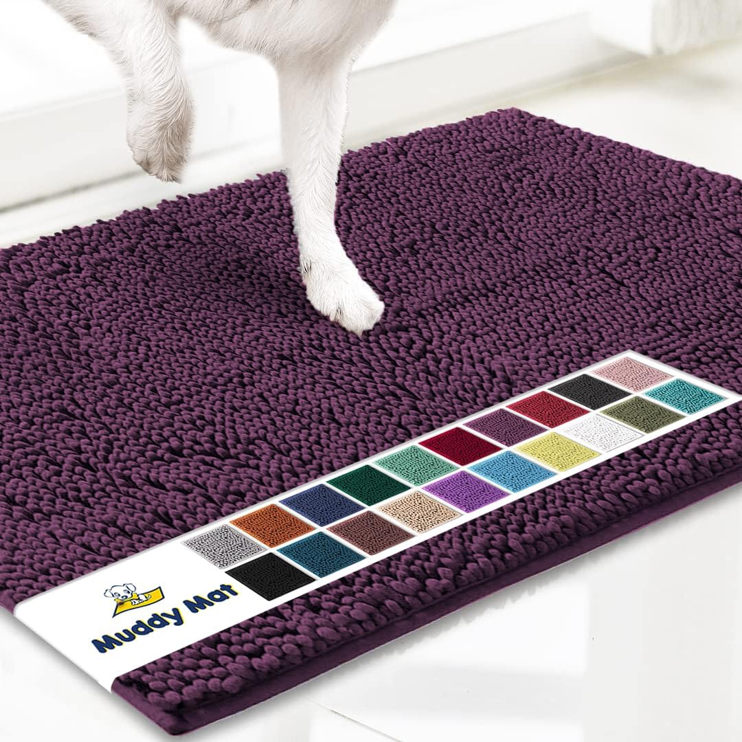 Muddy Mat® Original Dog Door Mat for Muddy Paws, Super Absorbent Microfiber, Non-Slip Washable Pet Rug, Quick Dry Chenille Entryway Carpet, Machine Washable Indoor Outdoor mat, Dark Purple 18"x28"