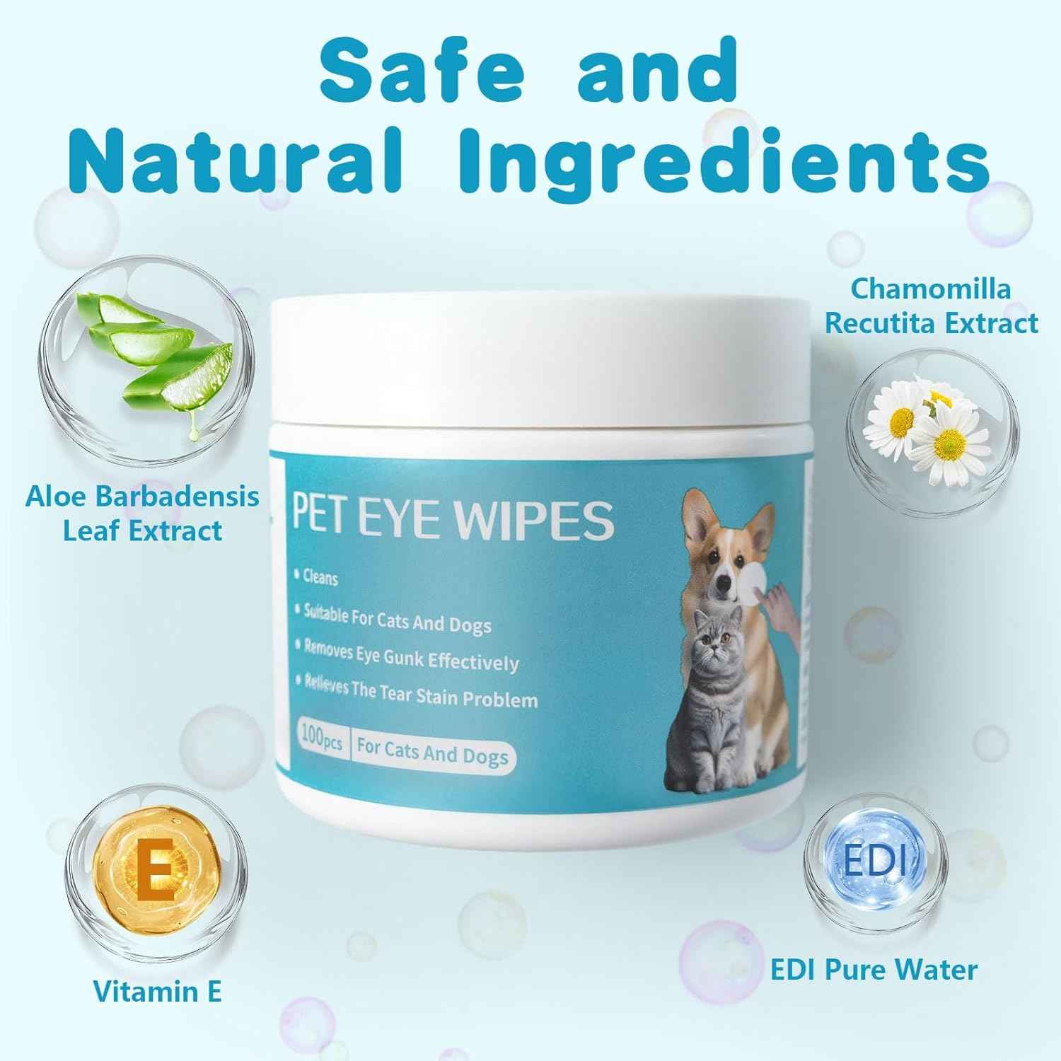 Pet Eye Cleaning Wipes, Suitable for Dogs and Cats, Remove Tear Stains, Debris, and Secretions, Reduce Tear Marks, Gentle and Hypoallergenic Formula, 100 Count