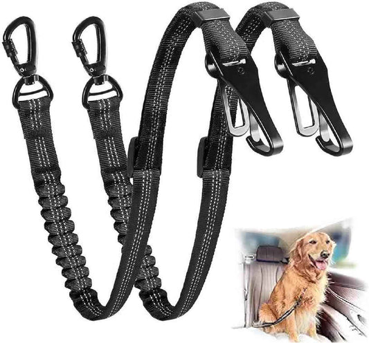Dog seat Belt for car,2Pack 3-in-1 car Harness for Dogs Safety seat Belt Bungee,Dogs Seats Belt stether with Buckle&Hook Latch,Adjustable Reflective Dog seat Belts with 360° Lockable Buckle(Black)