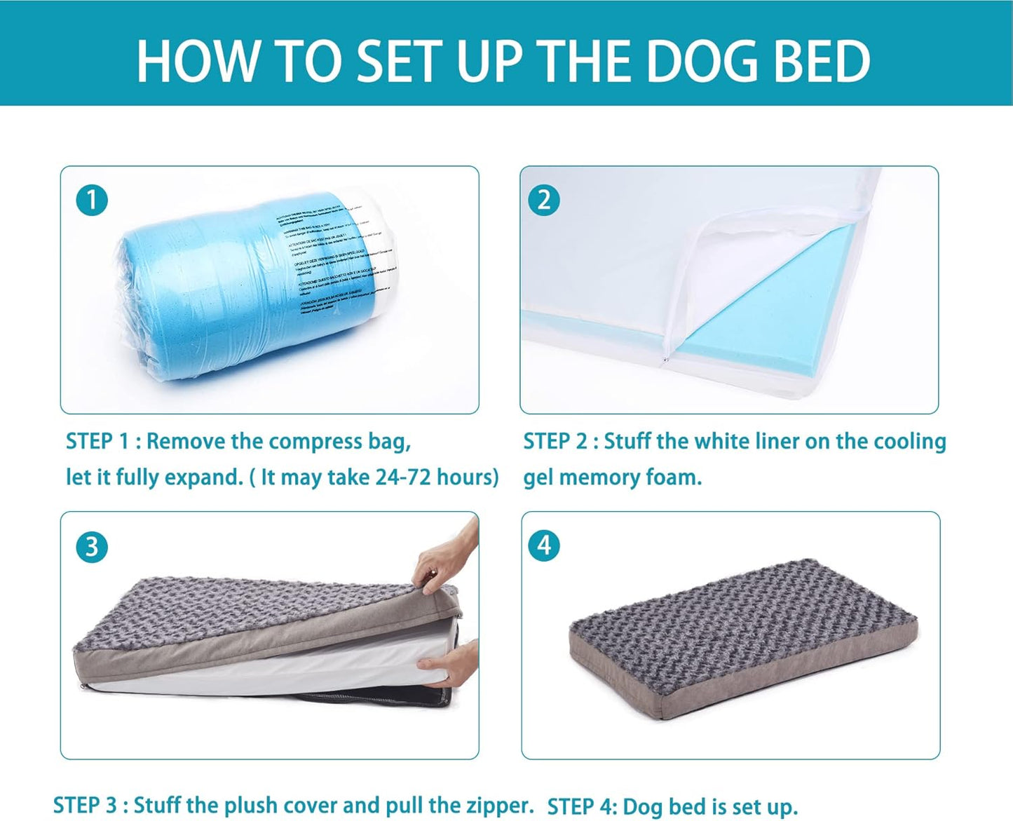 Orthopedic Memory Foam Bed for Large Dogs, Waterproof Cooling Pet Mats for Crate with Removable Washable Cover,Ideal for Arthritic Dogs (Large plus-36"x 27" x 3", Rose Plush)