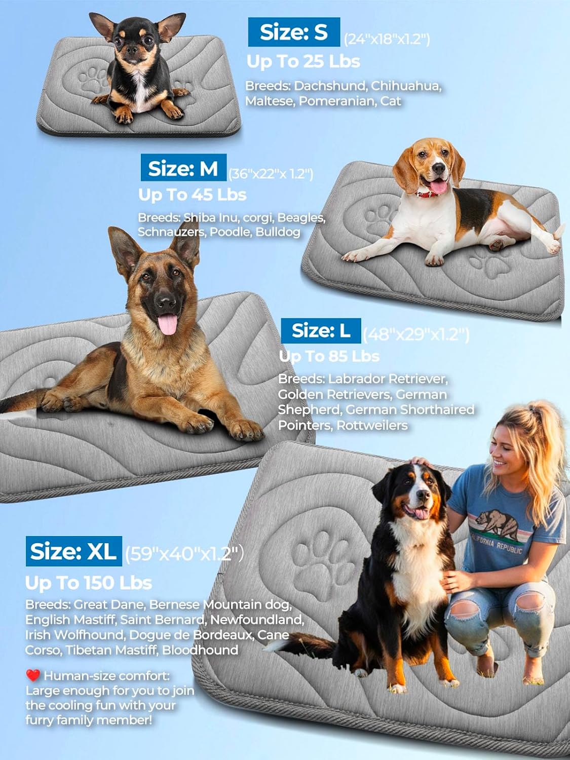 Dog Cooling Mat, Anti-Slip, Thick 3D Orthopedic Summer Pad for Dogs & Cats, Q-MAX > 0.5, Non-Toxic, Machine Washable, Chew-Resistant, Portable for Crate, Bed, Sofa, Car (Cool Grey, Small)